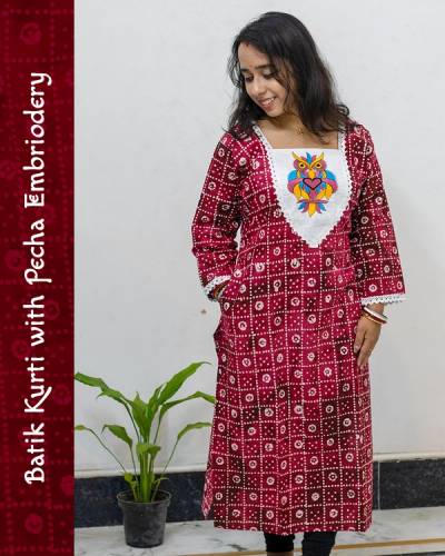 Batik Kurti with Pecha Embroidery image