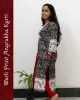 Woman wearing Warli Print Angrakha Kurti with lace detailing and side pockets