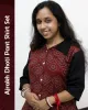 Woman wearing Ajrakh Dhoti Pant Shirt Set with printed shirt and black dhoti pants