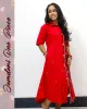 red jamdani one piece dress with black buti work