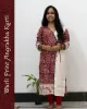 Woman wearing Warli Print Angrakha Kurti with lace detailing and side pockets