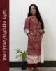 Woman wearing Warli Print Angrakha Kurti with lace detailing and side pockets