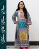 Model wearing Tissue Silk Three Piece Set with mirror work and dupatta