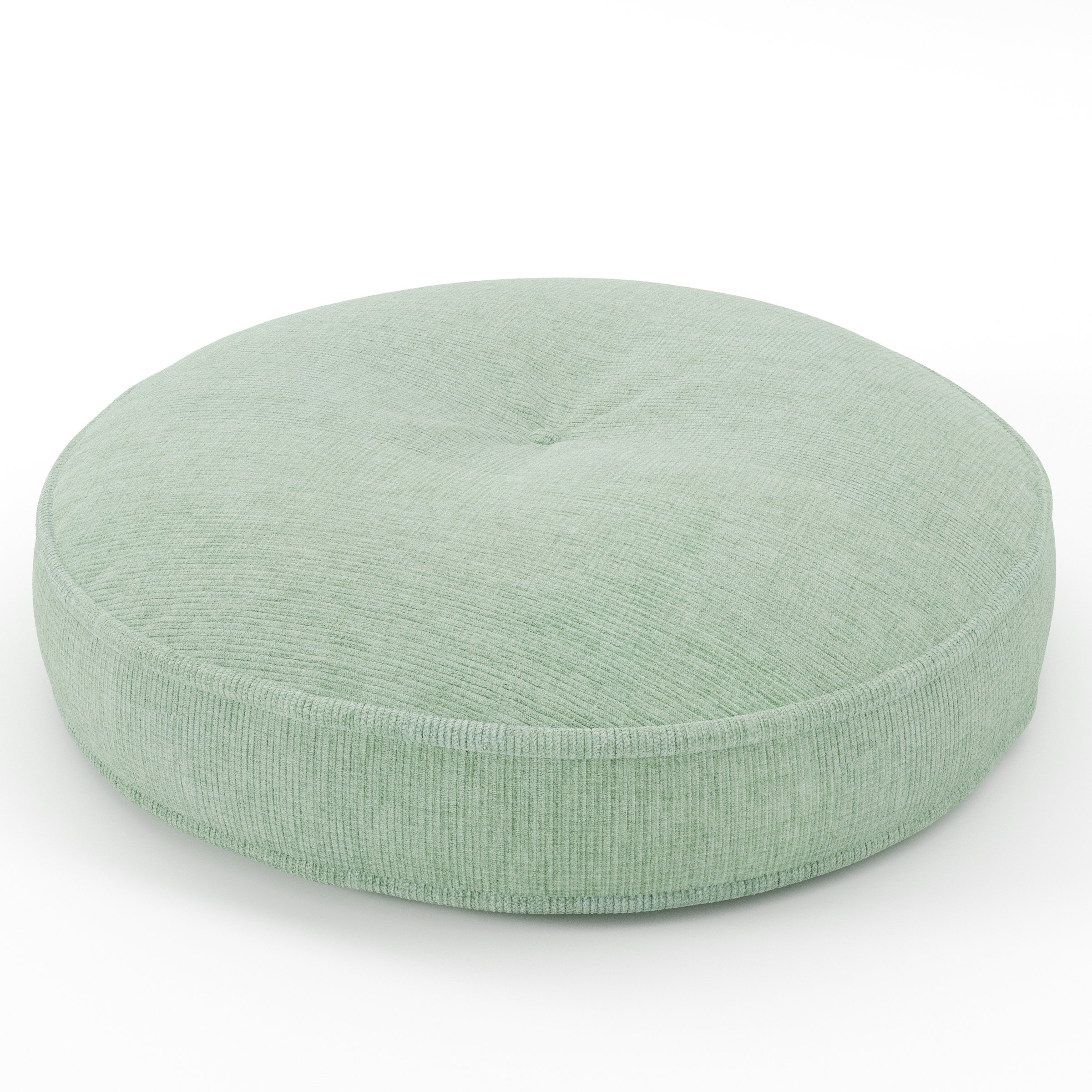 Cove cushion in Caldey Velvet Corduroy Eucalyptus, round tufted cushion with border and piping in soft green corduroy velvet with central tuft, size 60cm x 8.75cm