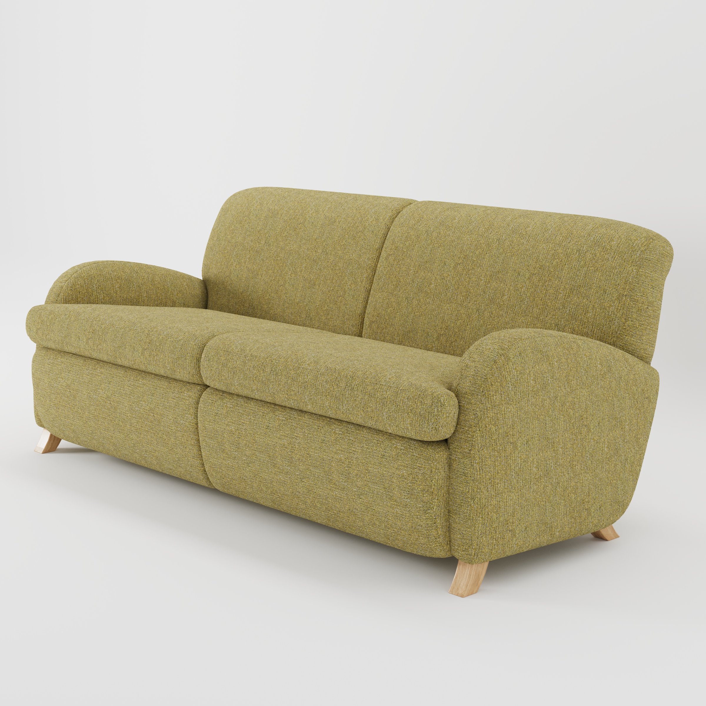 Rye sofa in Heyling Tweed Sencha shown at a diagonal angle highlighting arm profile and seat depth.