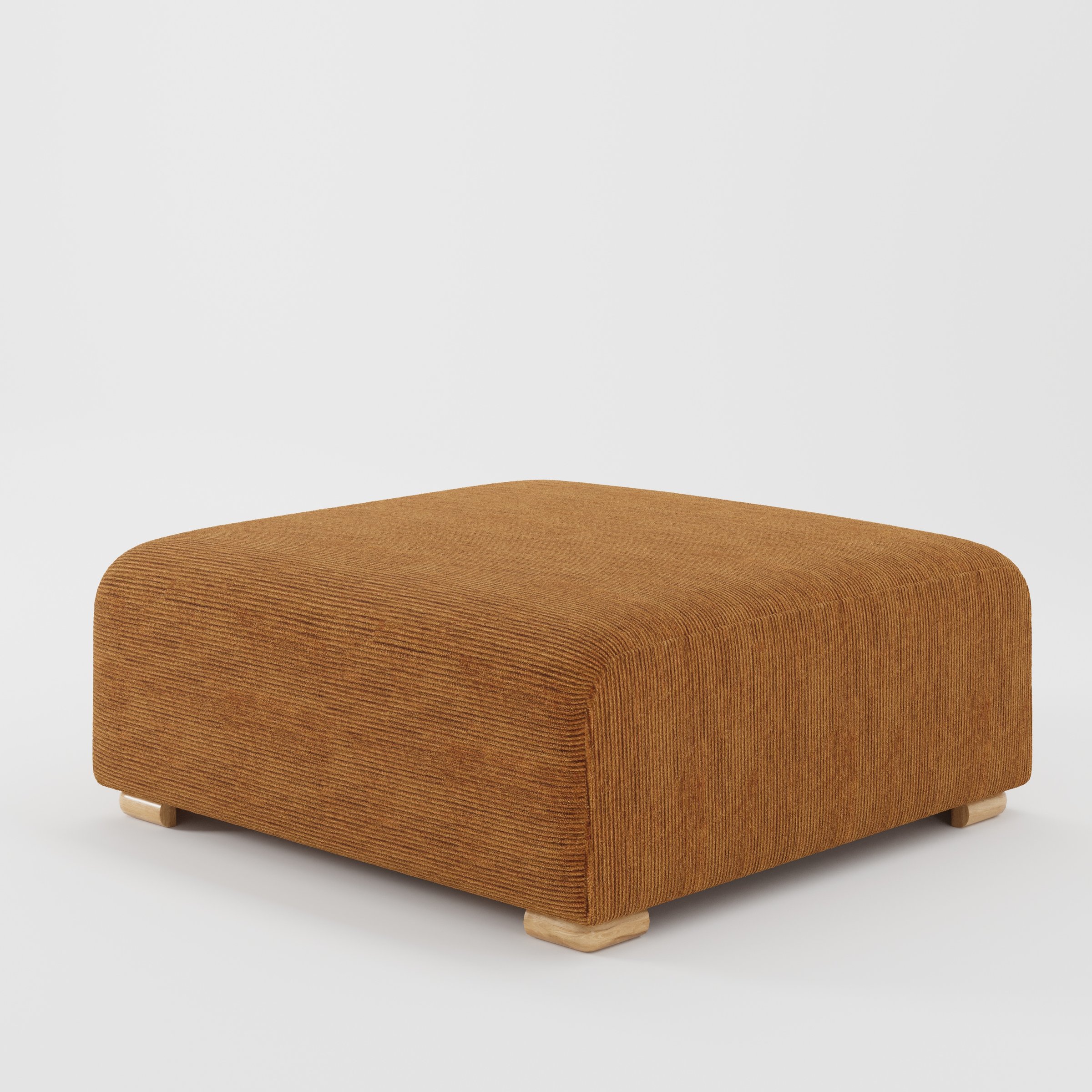 Tay footstool in Caldey Velvet Corduroy Tobacco shown at a diagonal angle highlighting clean edges and compact form.