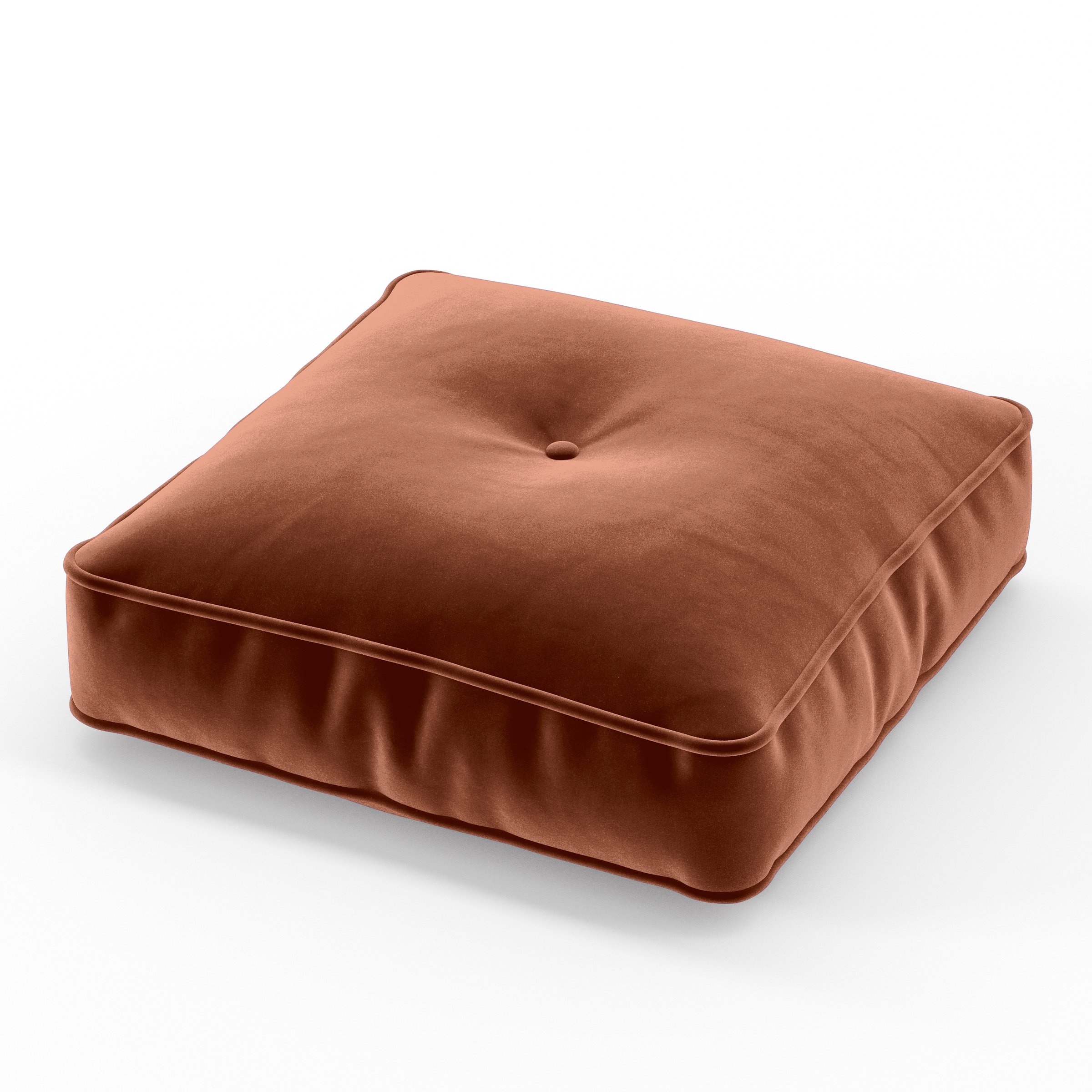 Base Cushion square tufted cushion with piping upholstered in Plush EasyClean Velvet in Apricot, size 40cm x 40cm x 8.75cm.
