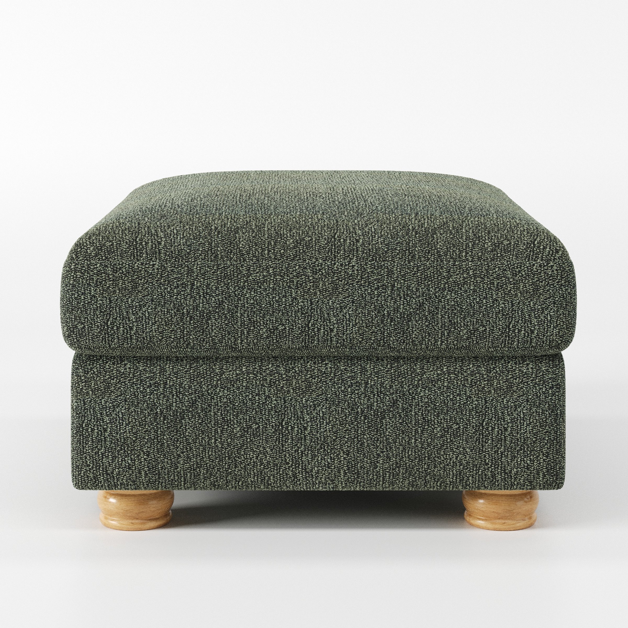 Anna Lee footstool in Kilda Boucle Moss shown front-on against a neutral studio backdrop.