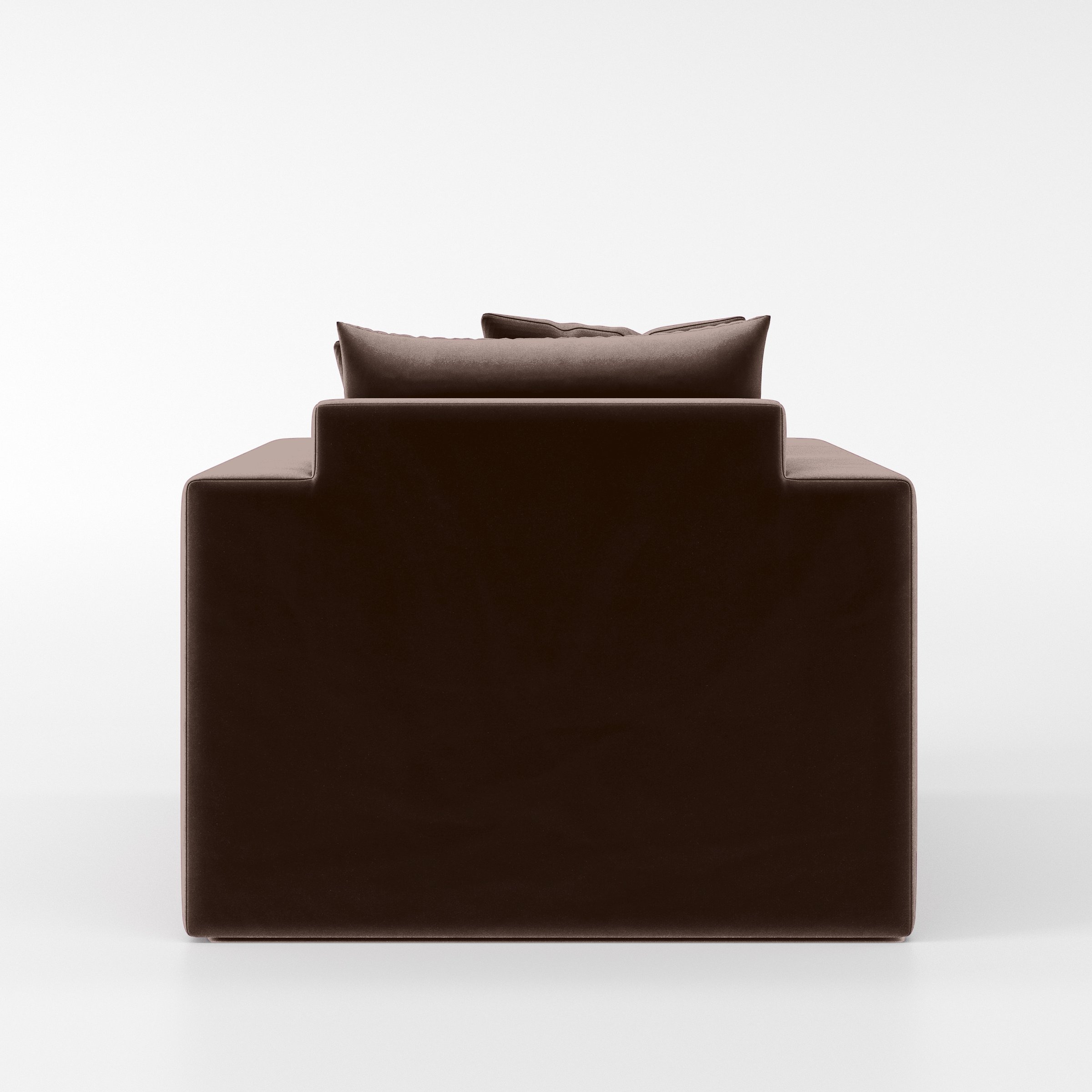 Rear view of the Coniston armchair upholstered in Plush EasyClean Velvet in Mole.