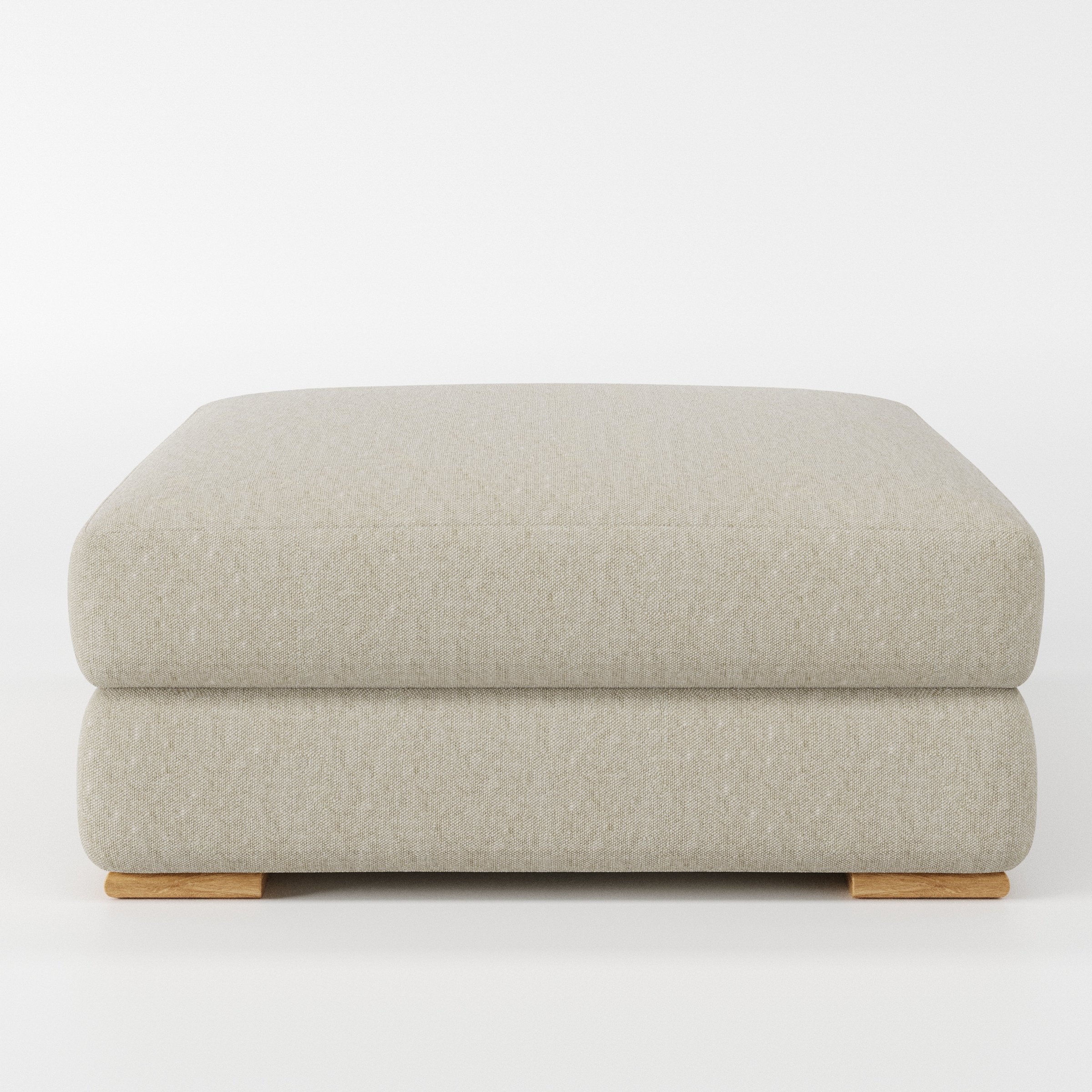 Fane footstool in Alderney Linen Oatmeal shown front-on against a neutral studio backdrop.