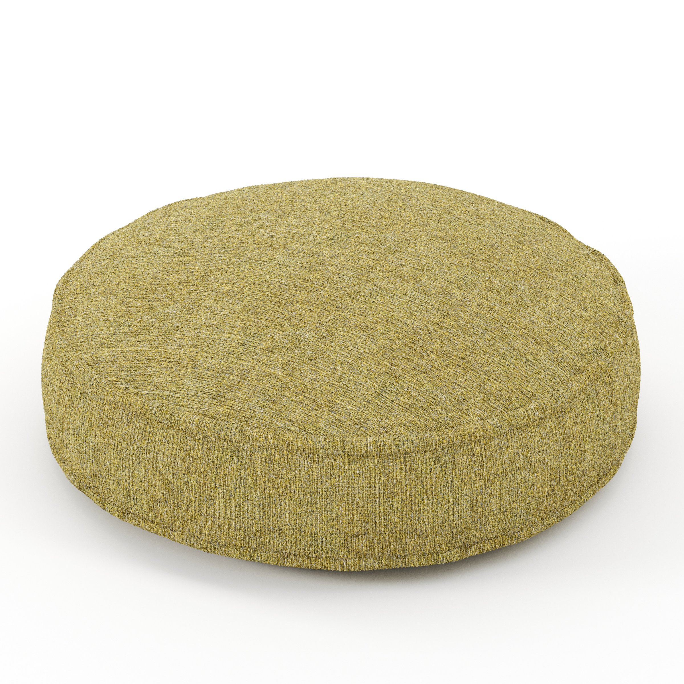 Orbit cushion in Heyling Tweed Sencha, round simple cushion with border and piping in green-toned tweed fabric, size 50cm x 8.75cm