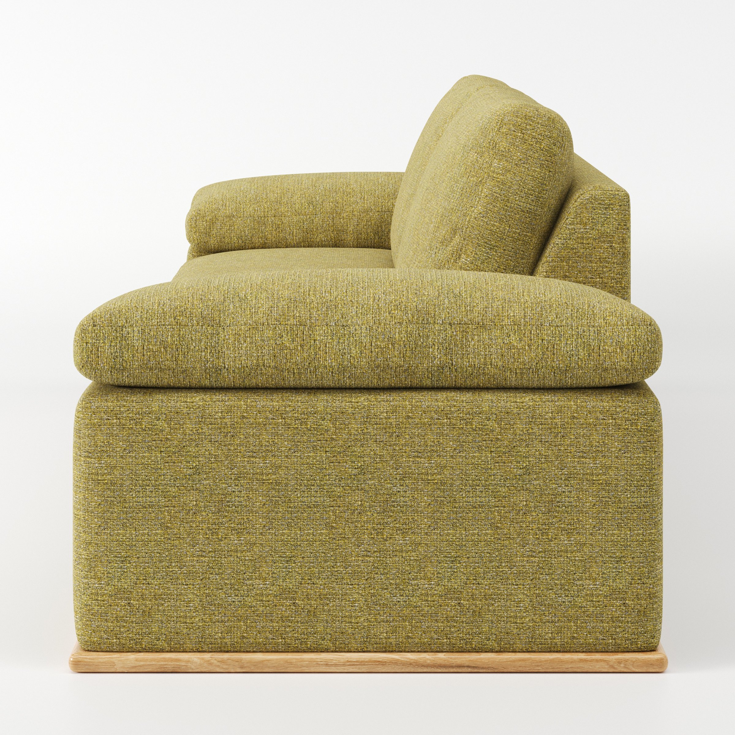 Cusher sofa in Heyling Tweed Sencha shown in side profile displaying proportions and overall silhouette.