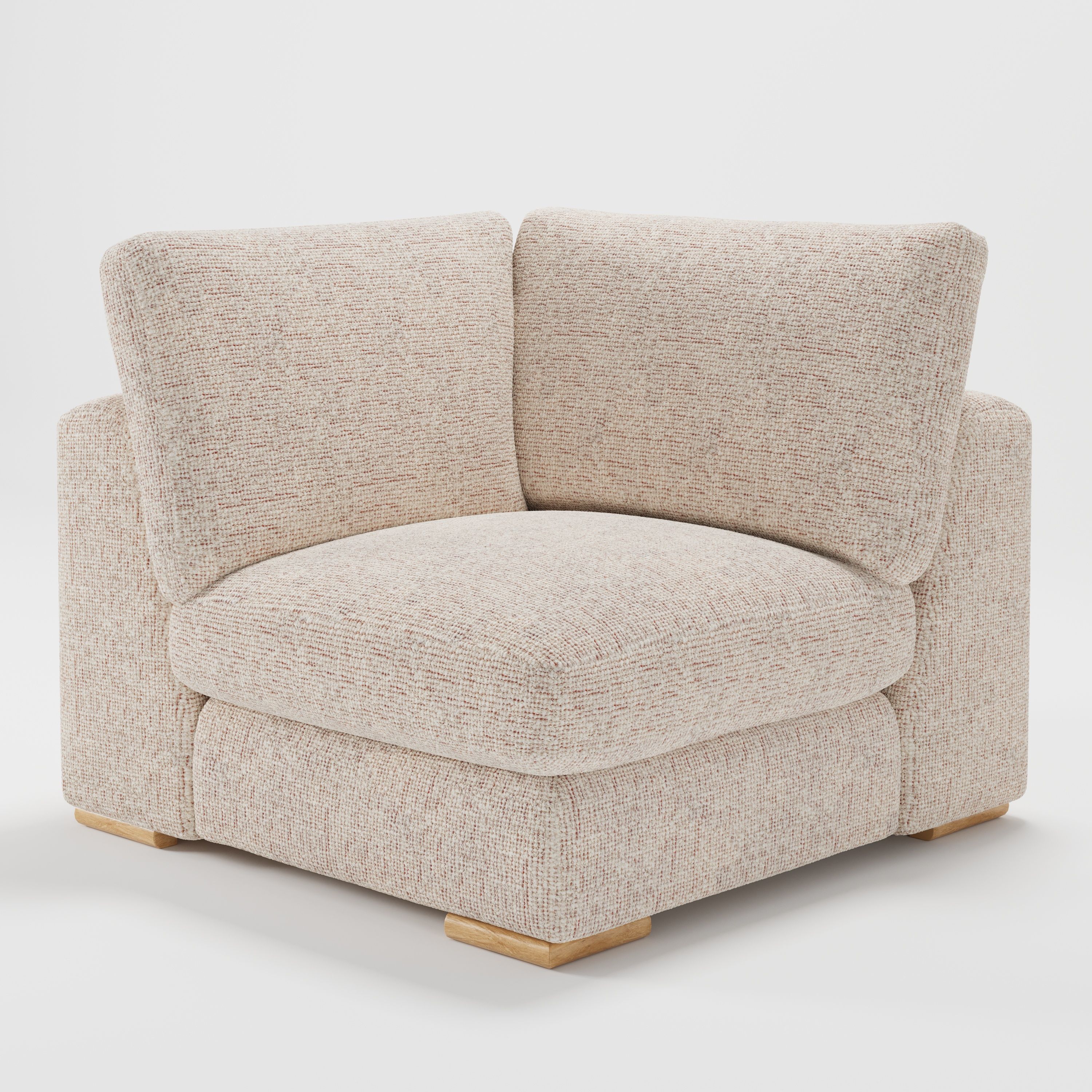 Olton corner unit in Orsay bouclé cream and copper fabric, diagonal view highlighting rounded cushions and textured finish