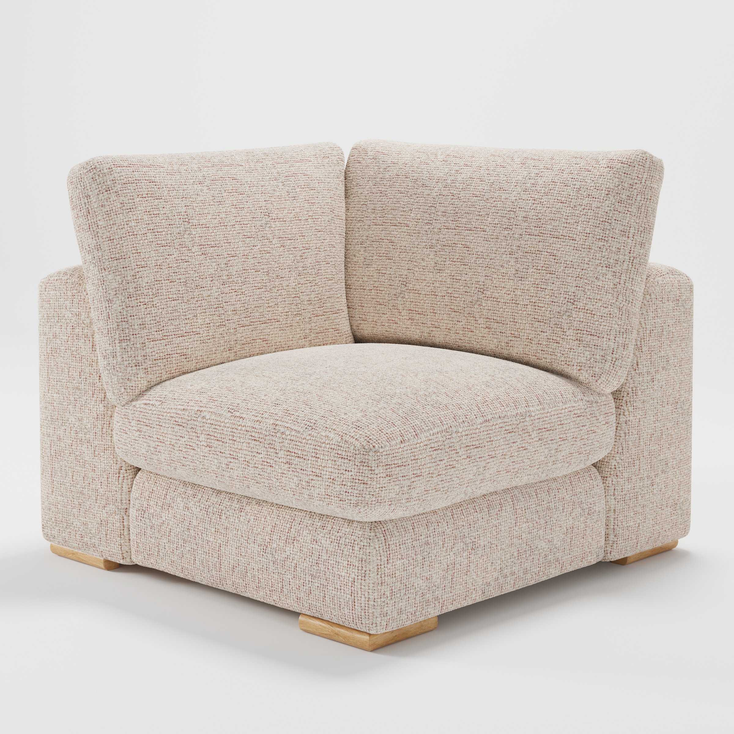 Olton corner unit in Orsay bouclé cream and copper fabric, diagonal view highlighting rounded cushions and textured finish