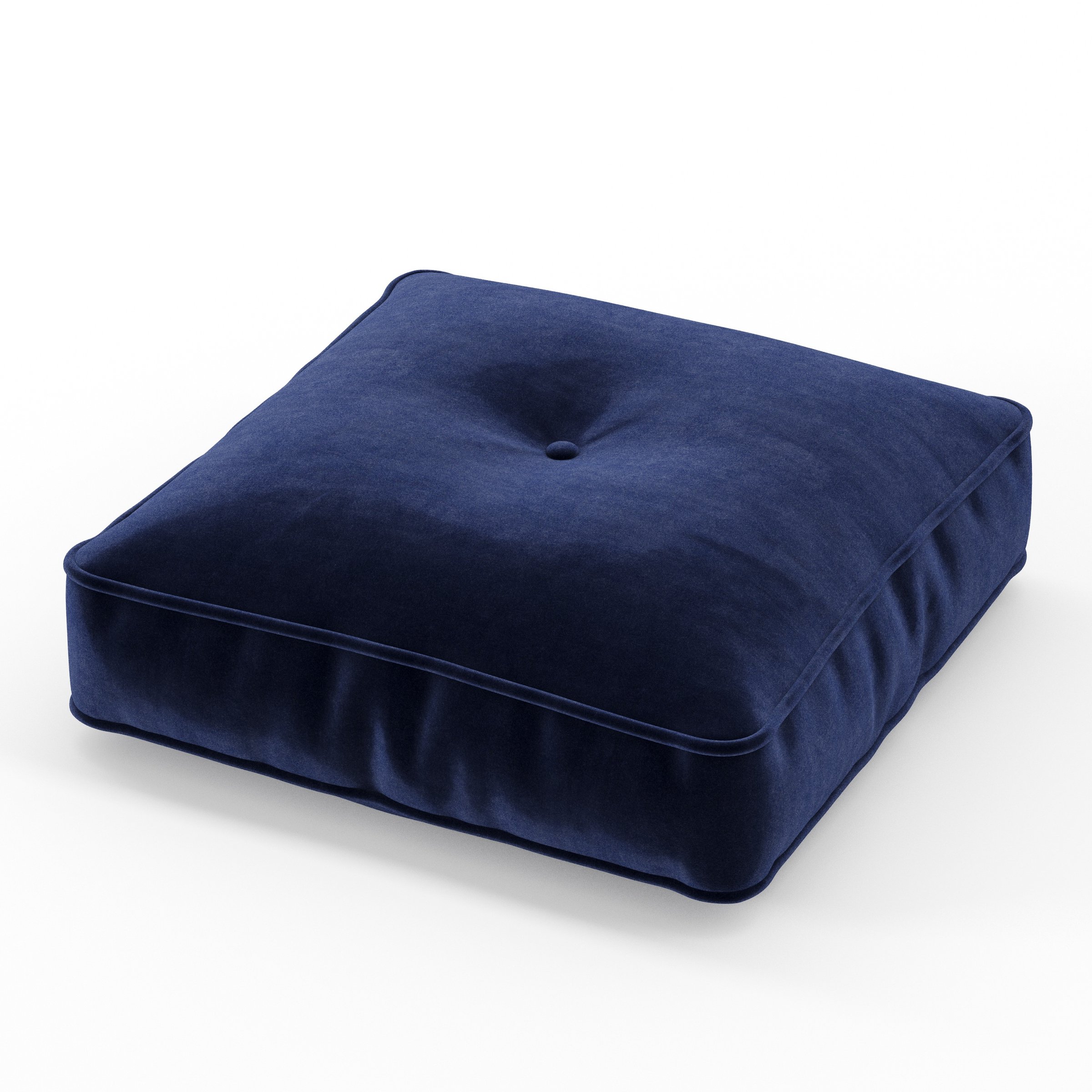 Base cushion in Noss Velvet Navy, square tufted cushion with border and piping in rich navy velvet with soft central tuft, size 40cm x 40cm x 8.75cm