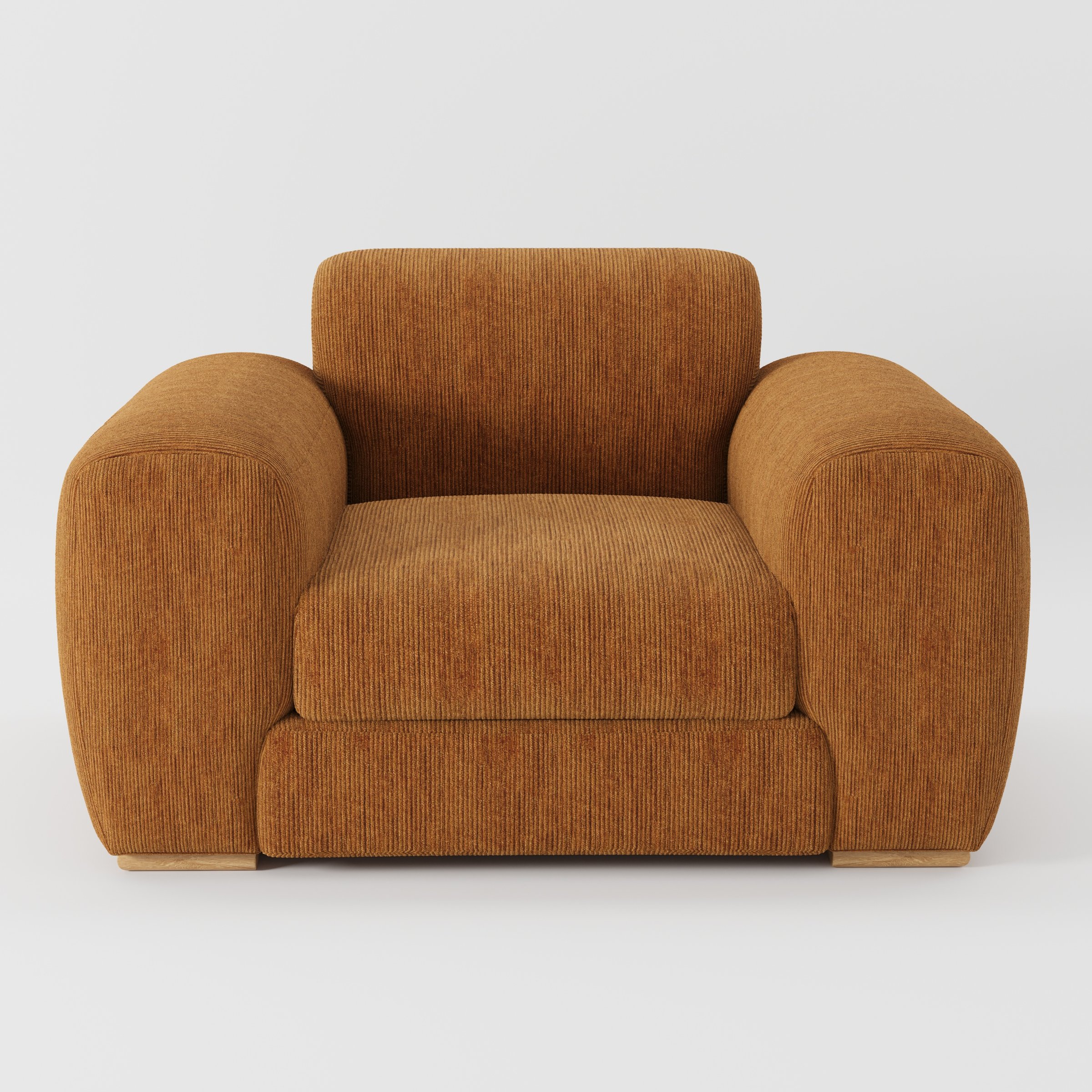 Darwell armchair in Caldey Velvet Corduroy Tobacco shown front-on against a neutral studio backdrop.