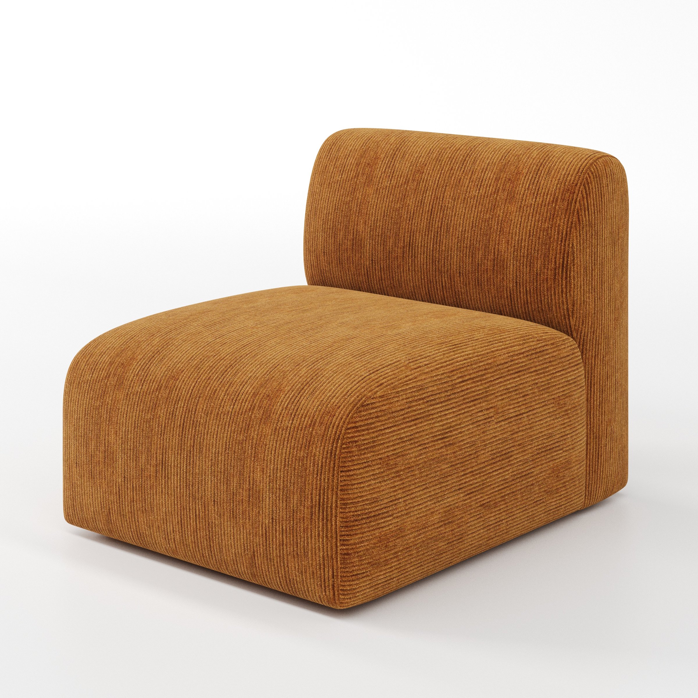Drumquin modular sofa single unit in Caldey Velvet Corduroy Tobacco shown at a diagonal angle highlighting its curved form and generous proportions.