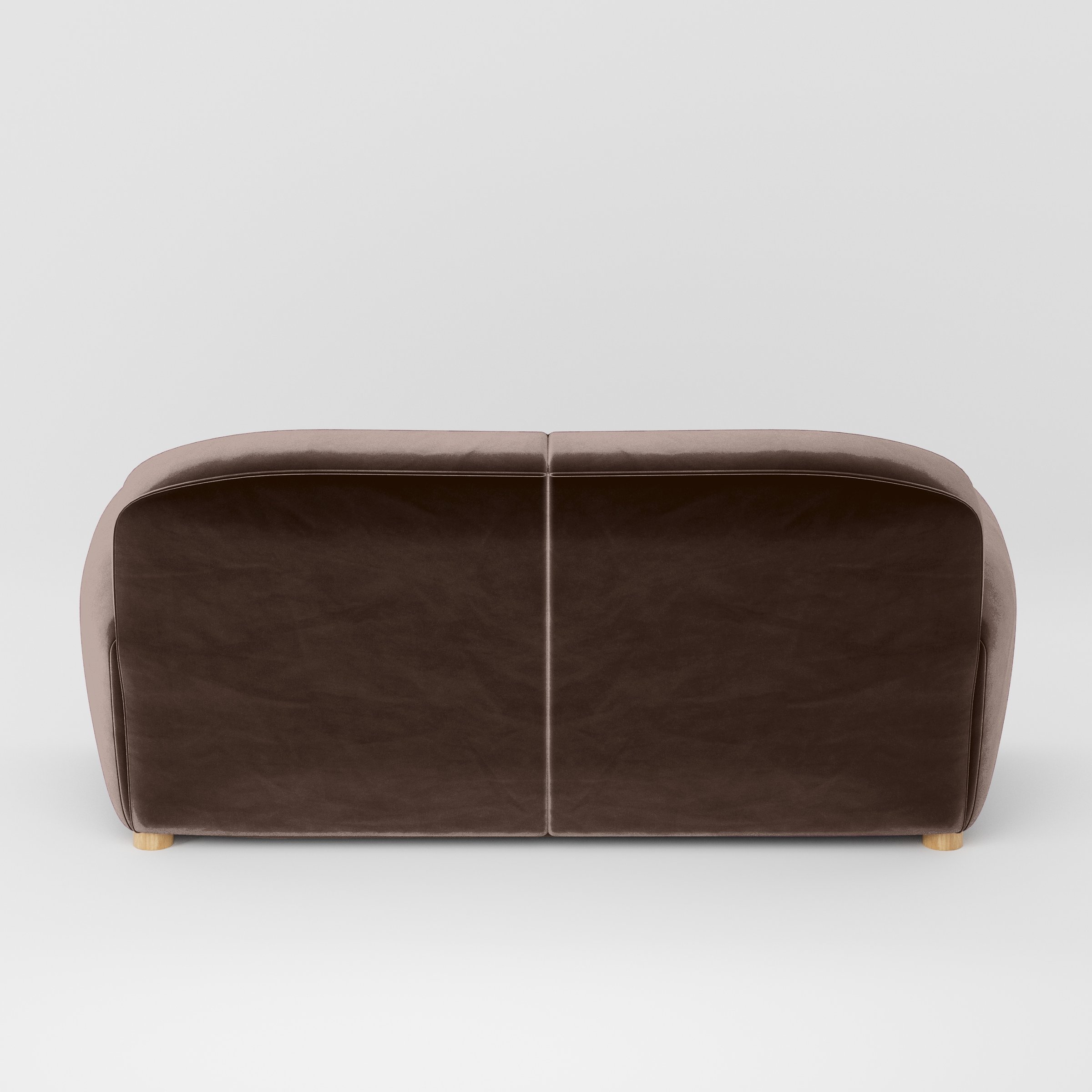 Rear view of the Fergus sofa upholstered in Plush EasyClean Velvet in Mole.