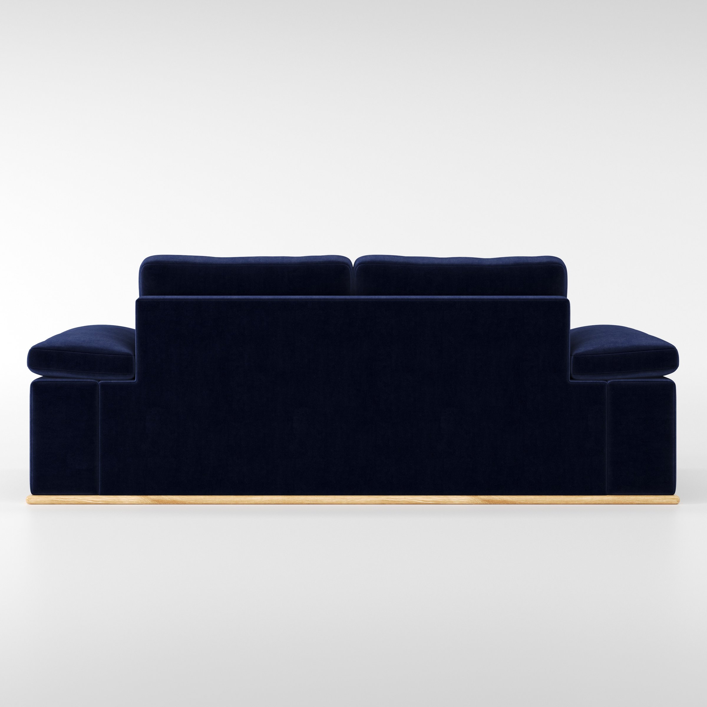 Cusher sofa in Noss Velvet Navy shown from the rear highlighting back cushions and upholstery finish.