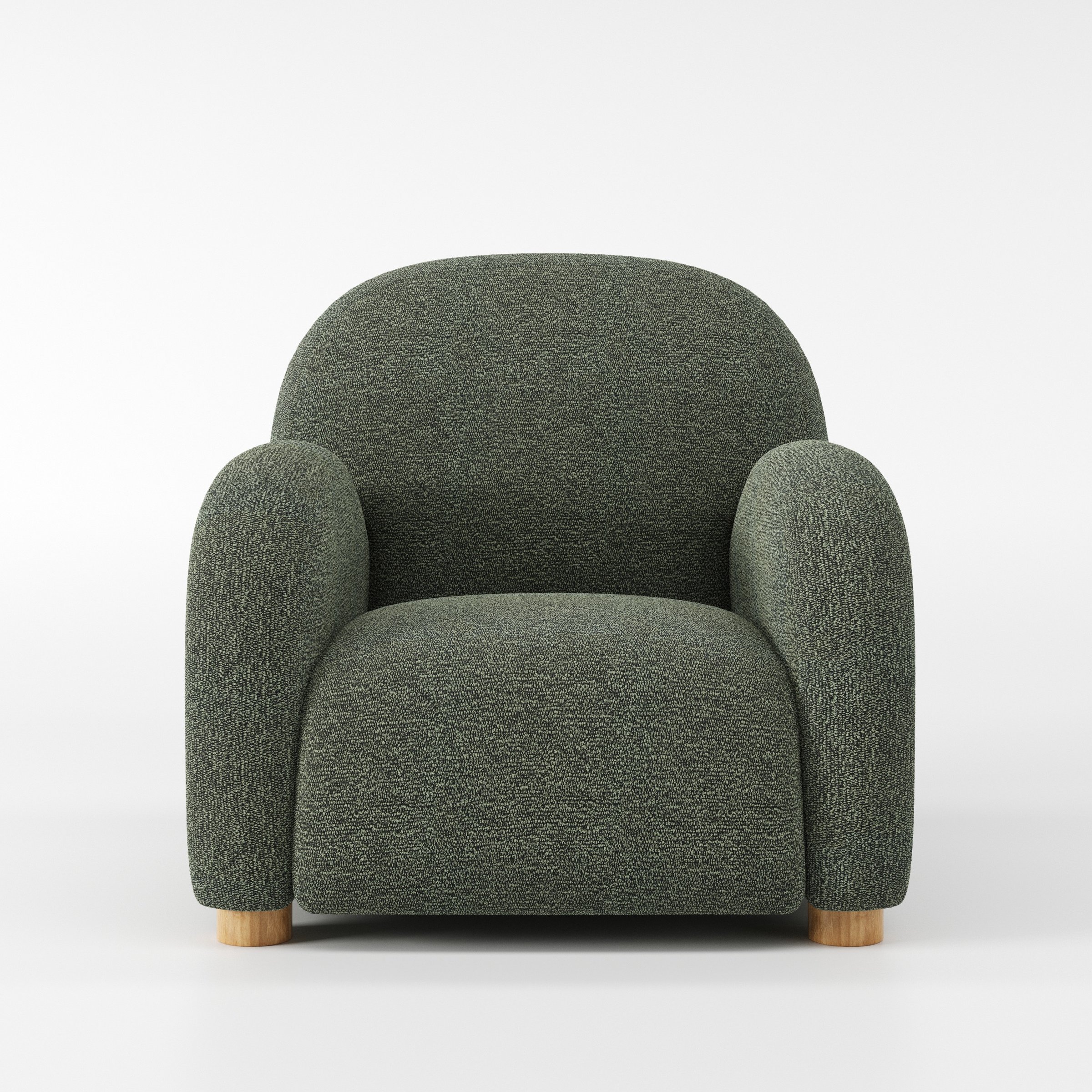 Awe armchair in Kilda Boucle Moss shown front-on against a neutral studio backdrop.