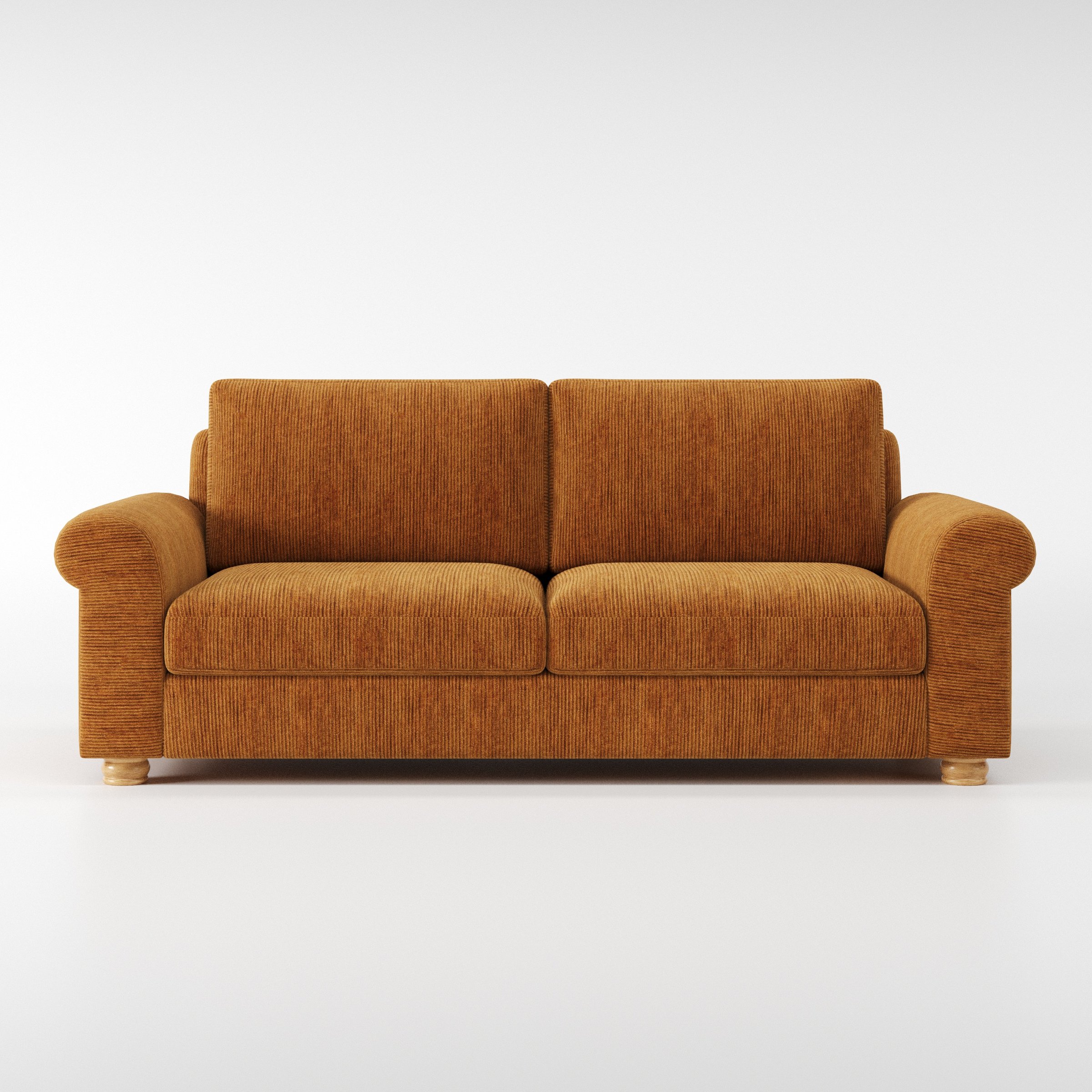 Anna Lee sofa in Caldey Velvet Corduroy Tobacco shown front-on against a neutral studio backdrop.