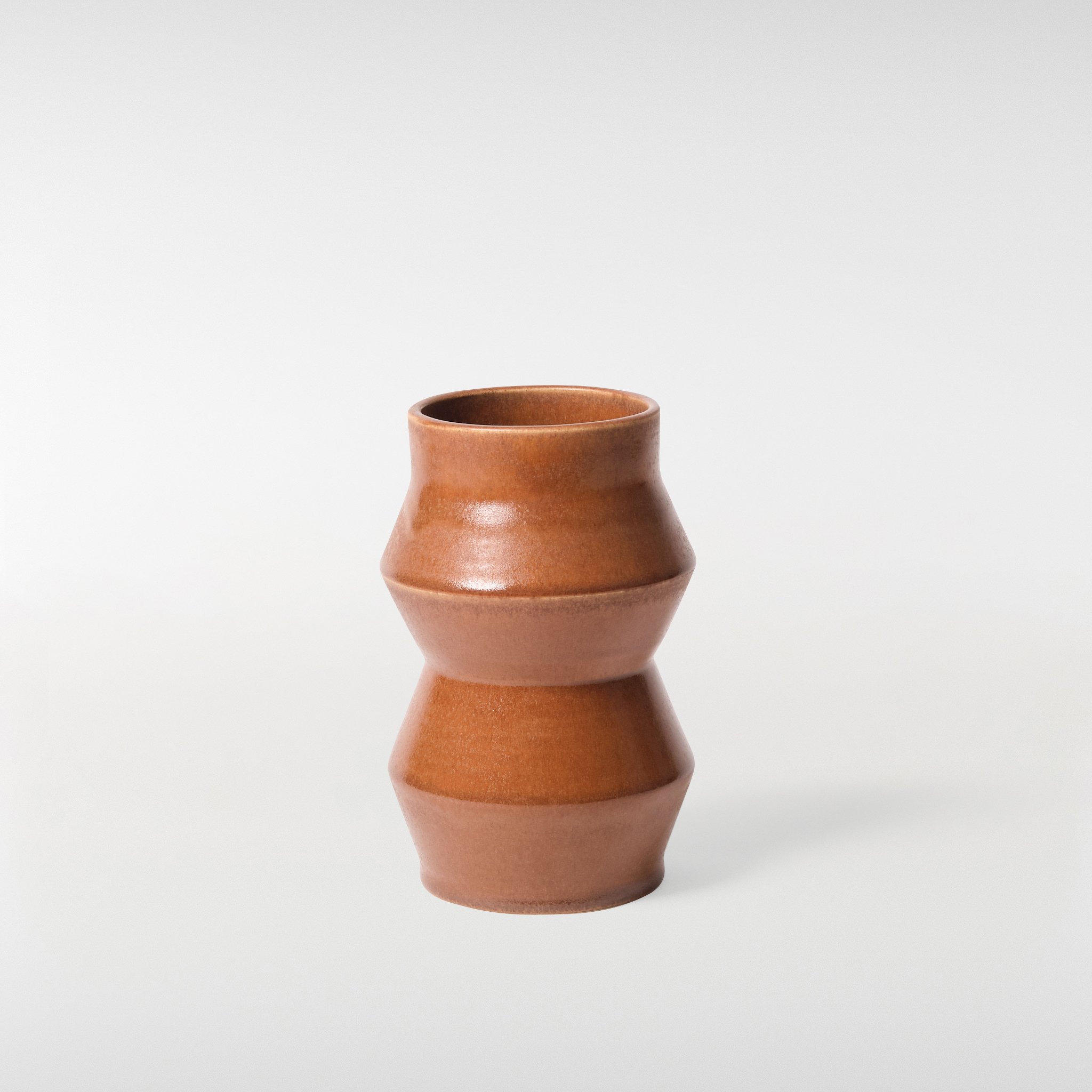 Chamfer Vase 1 in warm brown glaze, sculptural ceramic vase with angular stacked form