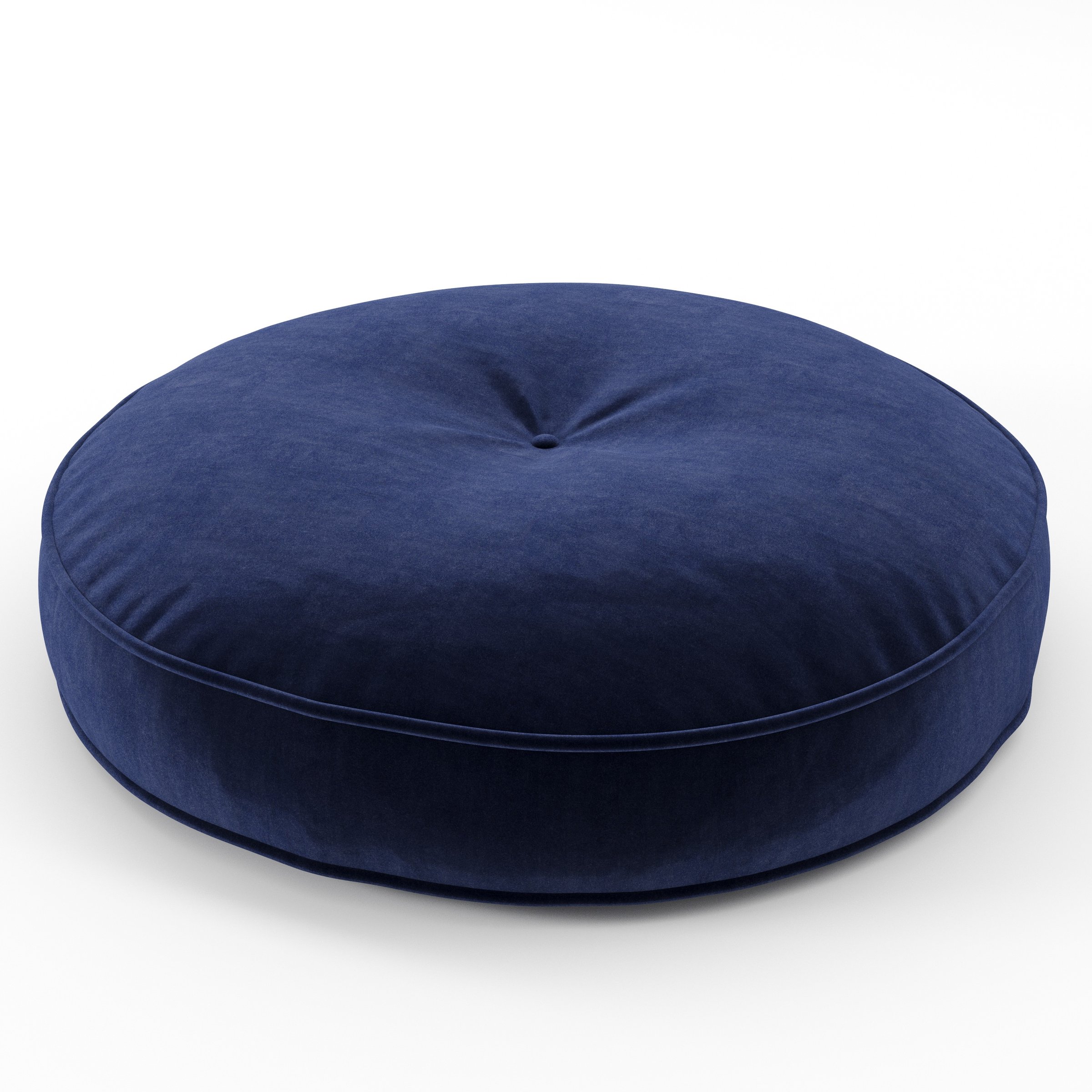 Cove cushion in Noss Velvet Navy, round tufted cushion with border and piping in rich navy velvet with soft central tuft, size 60cm x 8.75cm