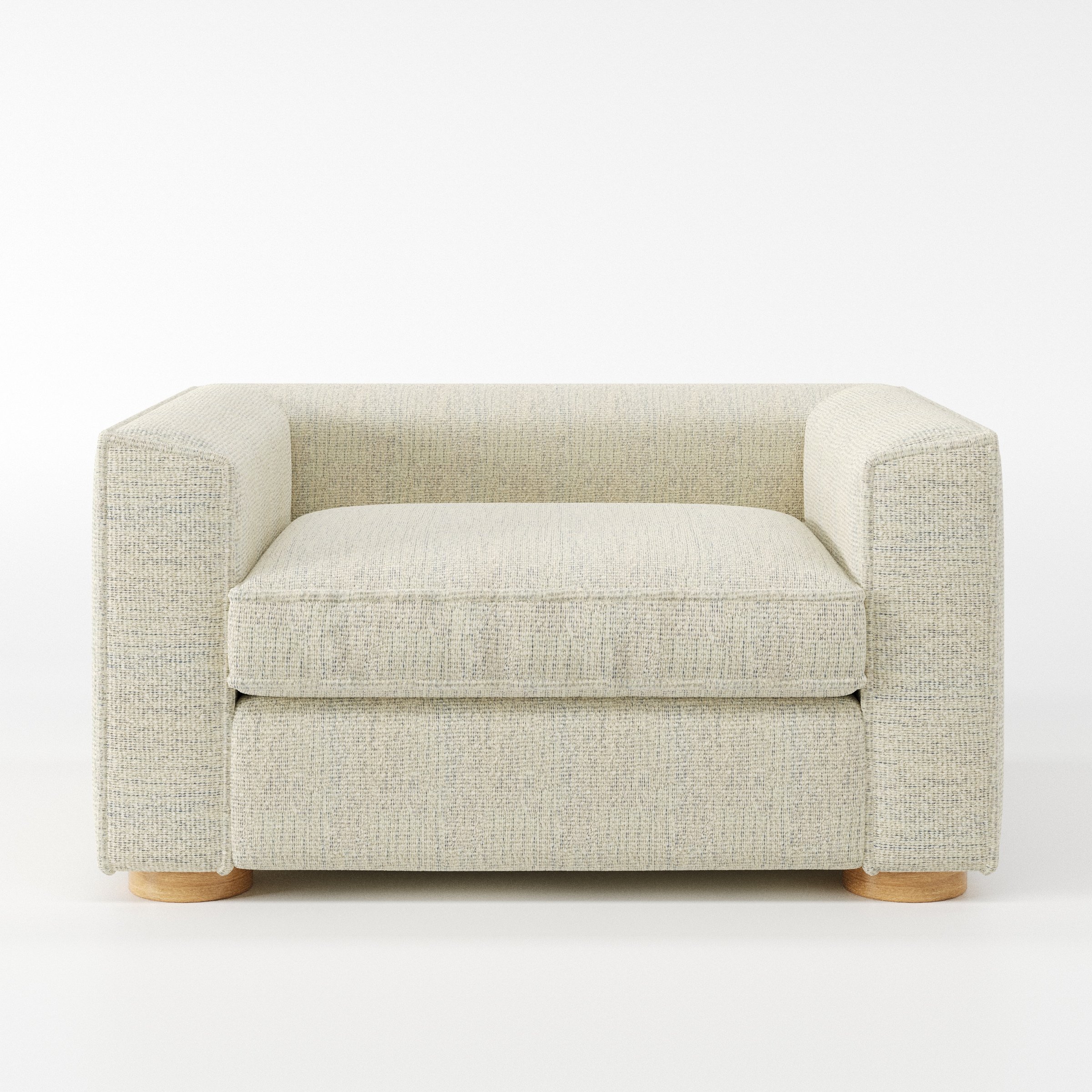 Feale armchair in Orsay Boucle Cream and Marine shown front-on against a neutral studio backdrop.