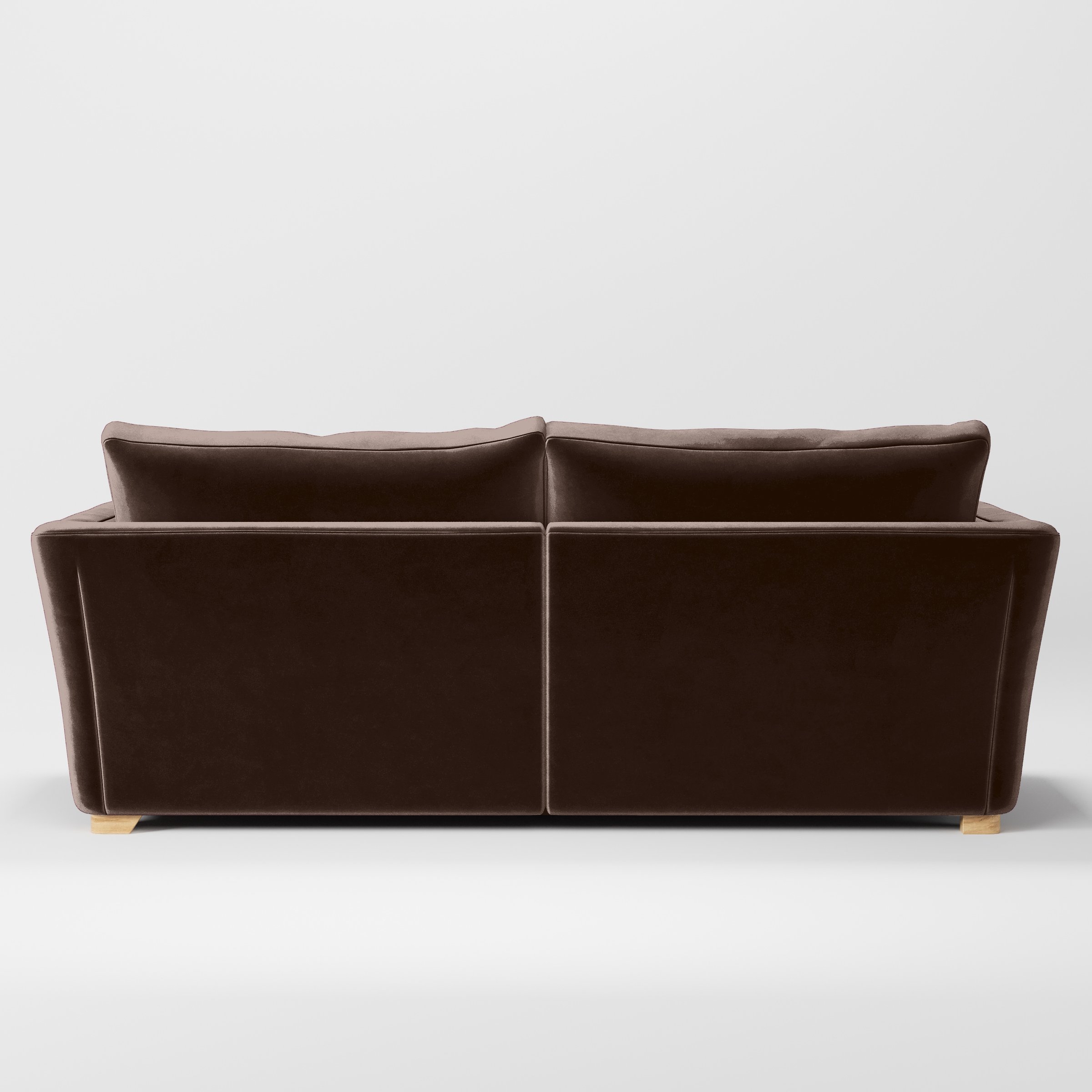 Rear view of the Stowe sofa upholstered in Plush EasyClean Velvet in Mole.