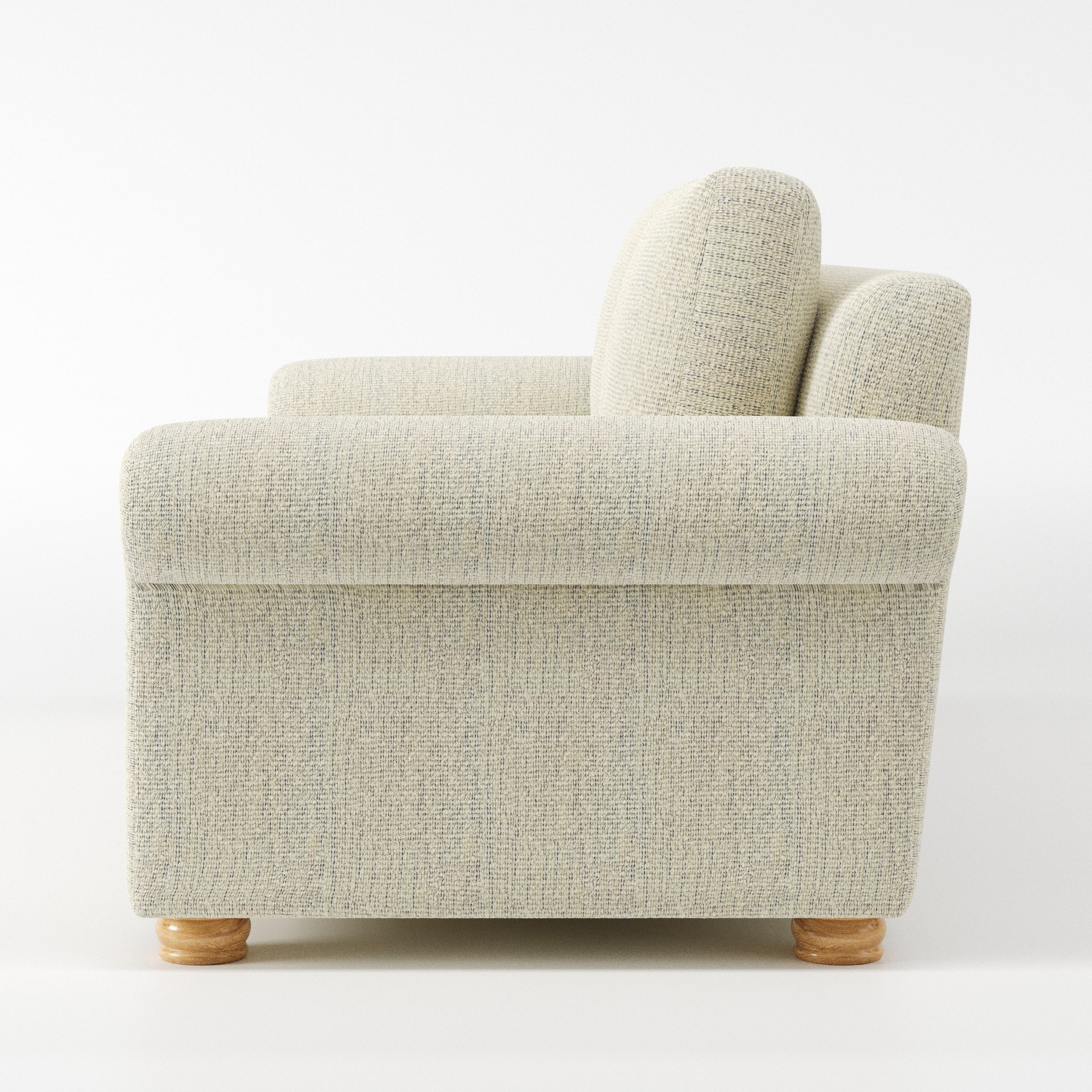 Anna Lee sofa in Orsay Boucle Cream and Marine shown in side profile displaying proportions and overall silhouette.