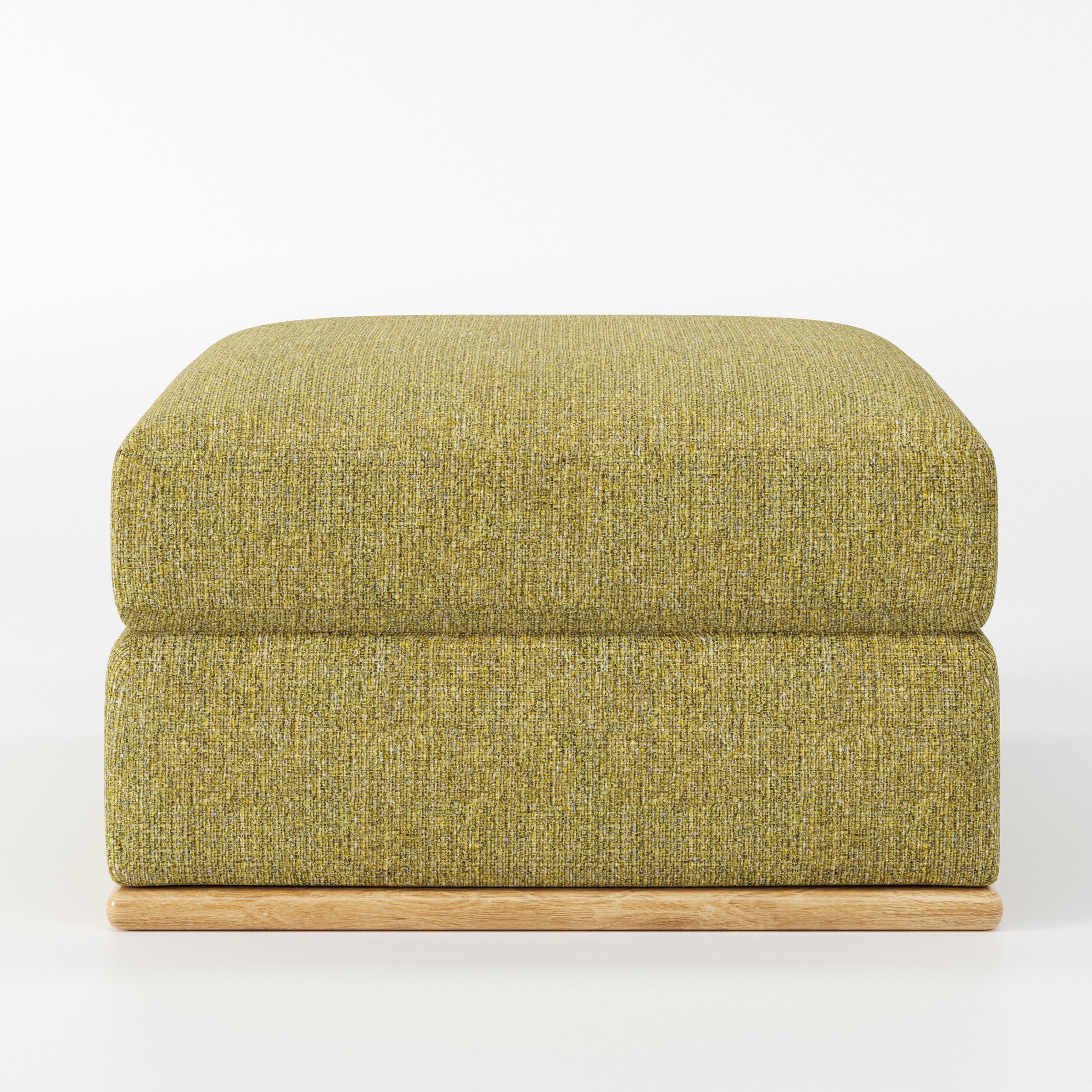 Cusher footstool in Heyling Tweed Sencha shown front-on against a neutral studio backdrop.