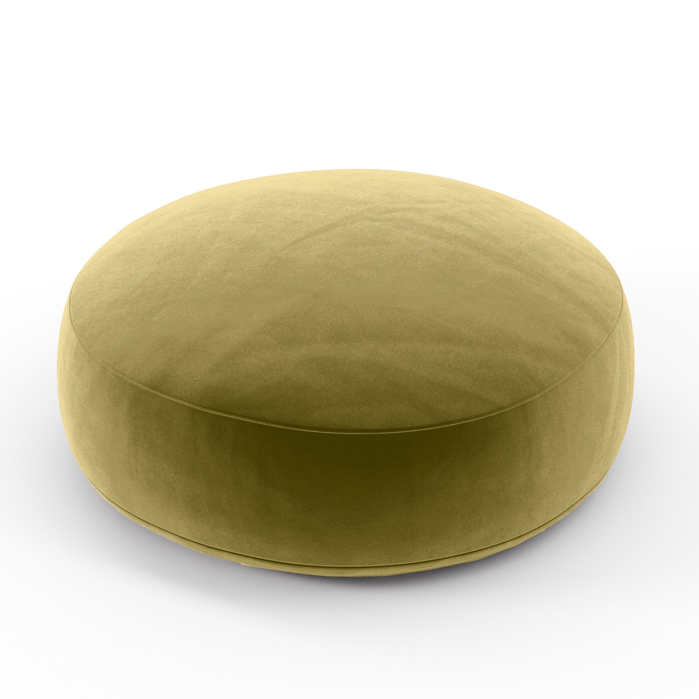 Halo Cushion round cushion upholstered in Plush EasyClean Velvet in Celery, size 40cm x 8.75cm.
