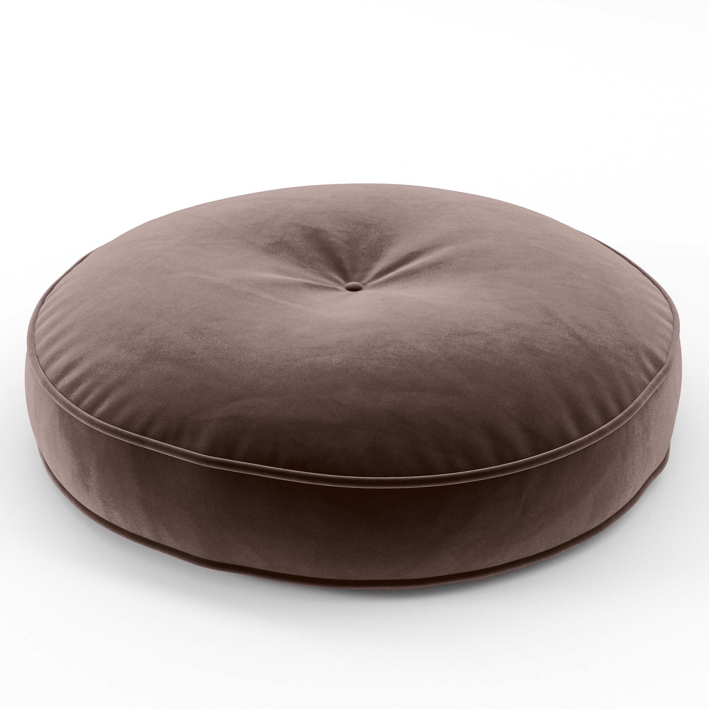 Cove Cushion round tufted cushion with piping upholstered in Plush EasyClean Velvet in Mole, size 60cm x 8.75cm.