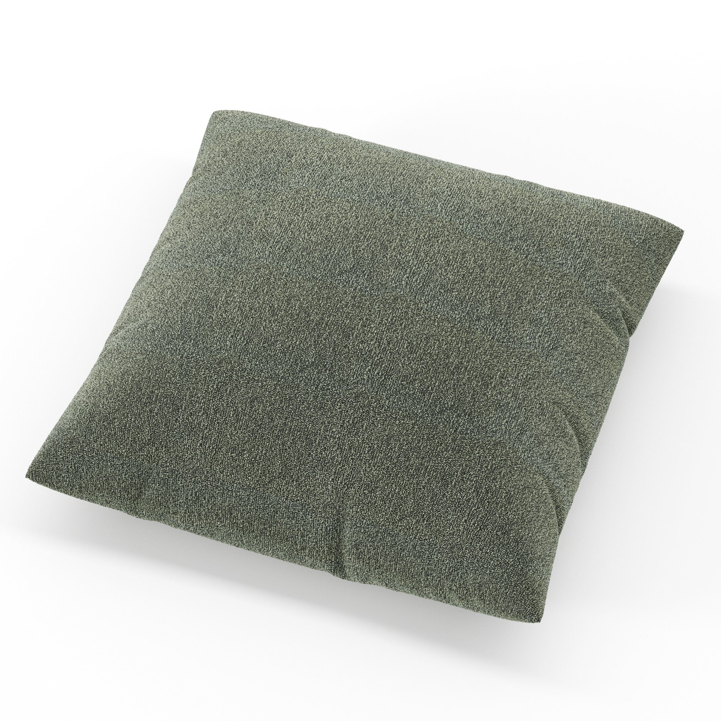Block cushion in Kilda Boucle Moss, square simple cushion in textured moss grey boucle with soft structure, size 50cm x 50cm