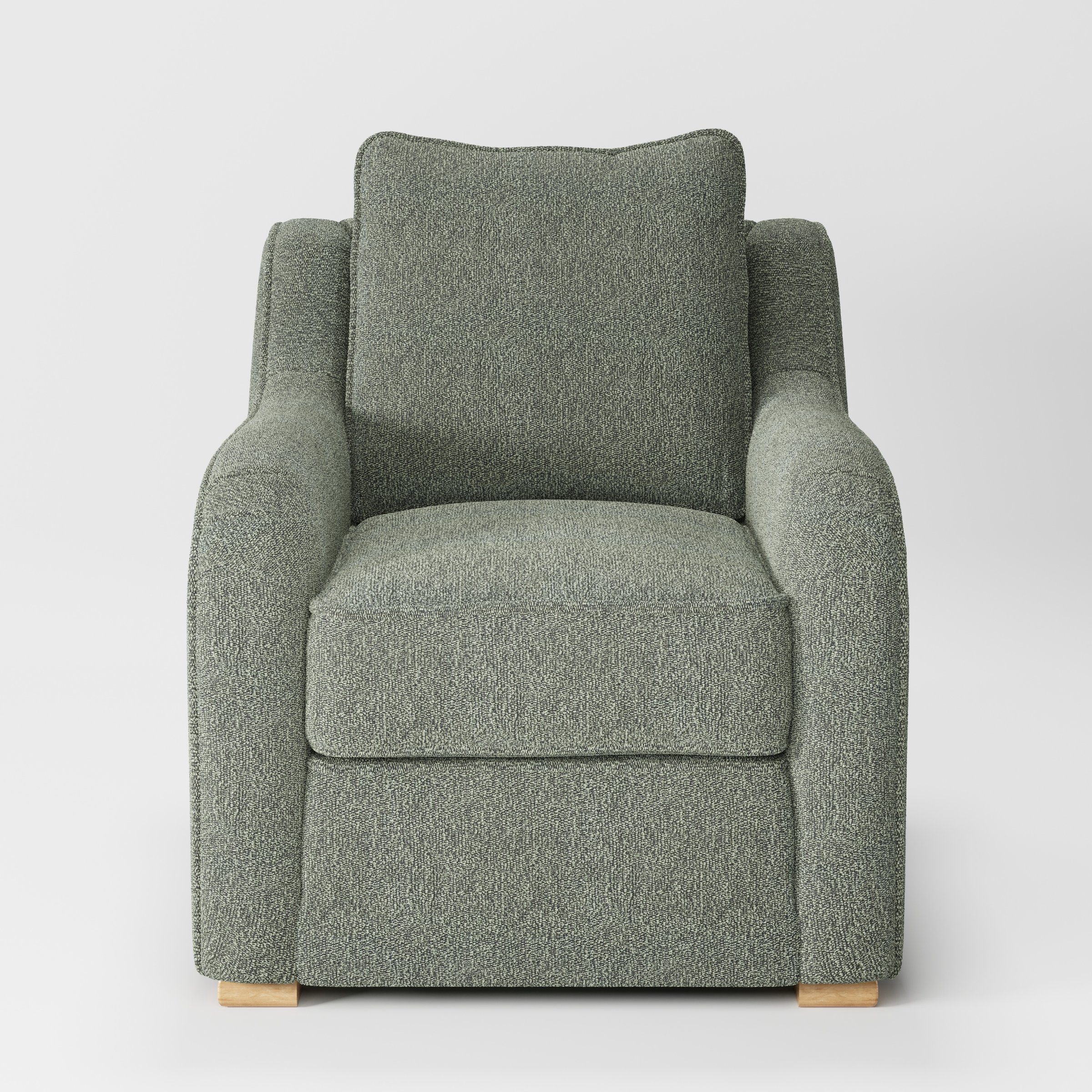 Cashel armchair in Kilda Boucle Moss shown front-on against a neutral studio backdrop.