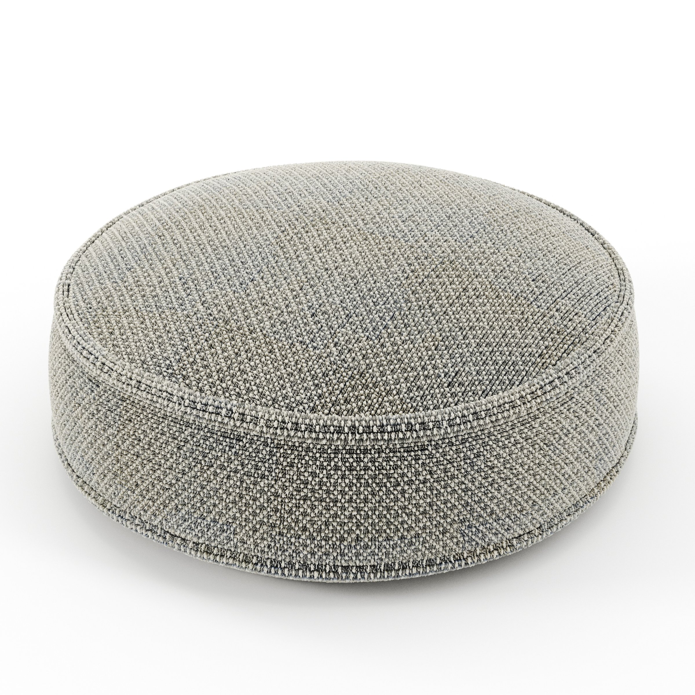 Orbit cushion in Rousay Wool Blend Tar and Chalk, round simple cushion with border and piping in speckled wool blend with contrasting tones, size 40cm x 8.75cm