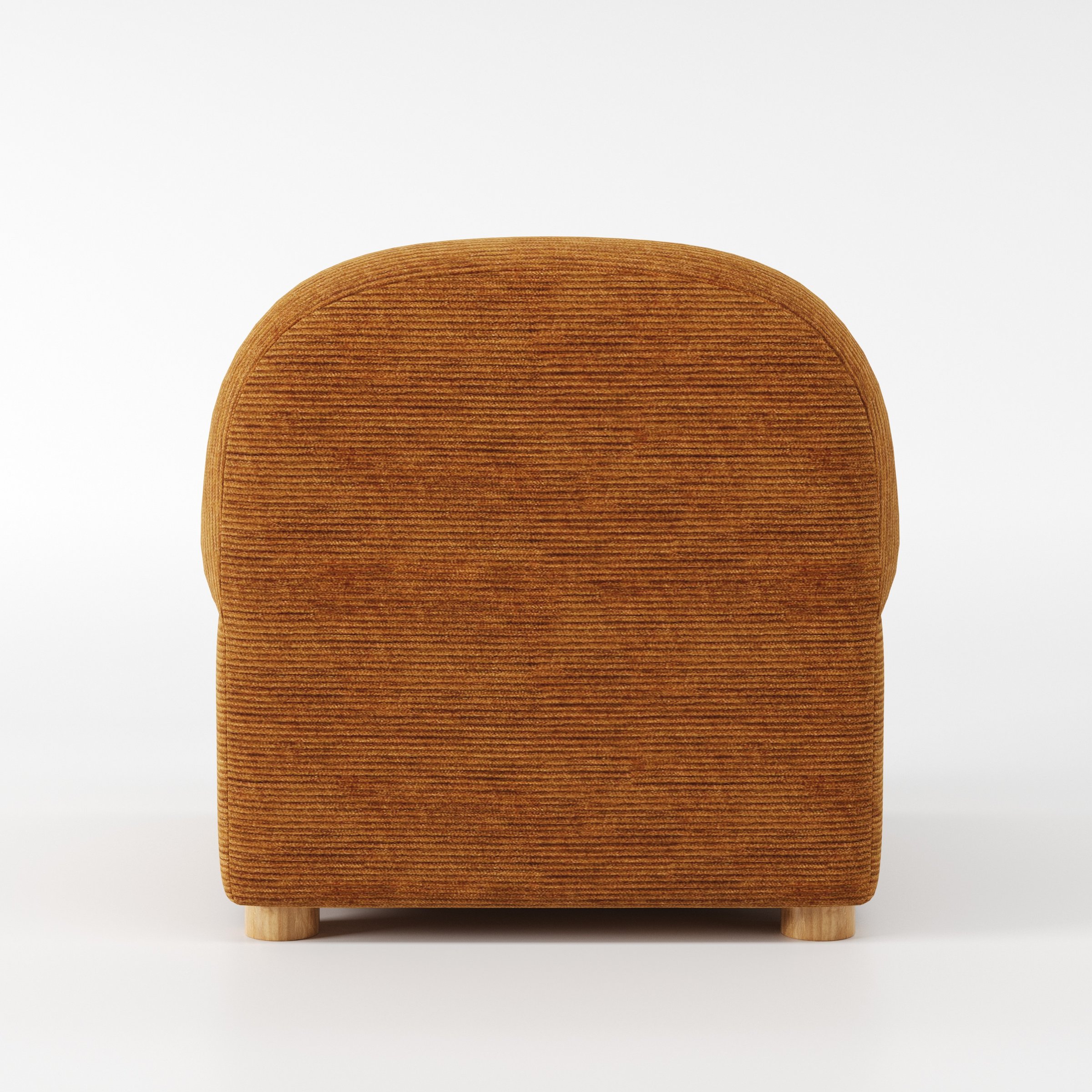 Awe armchair in Caldey Velvet Corduroy Tobacco shown from the rear highlighting backrest shape and upholstery finish.