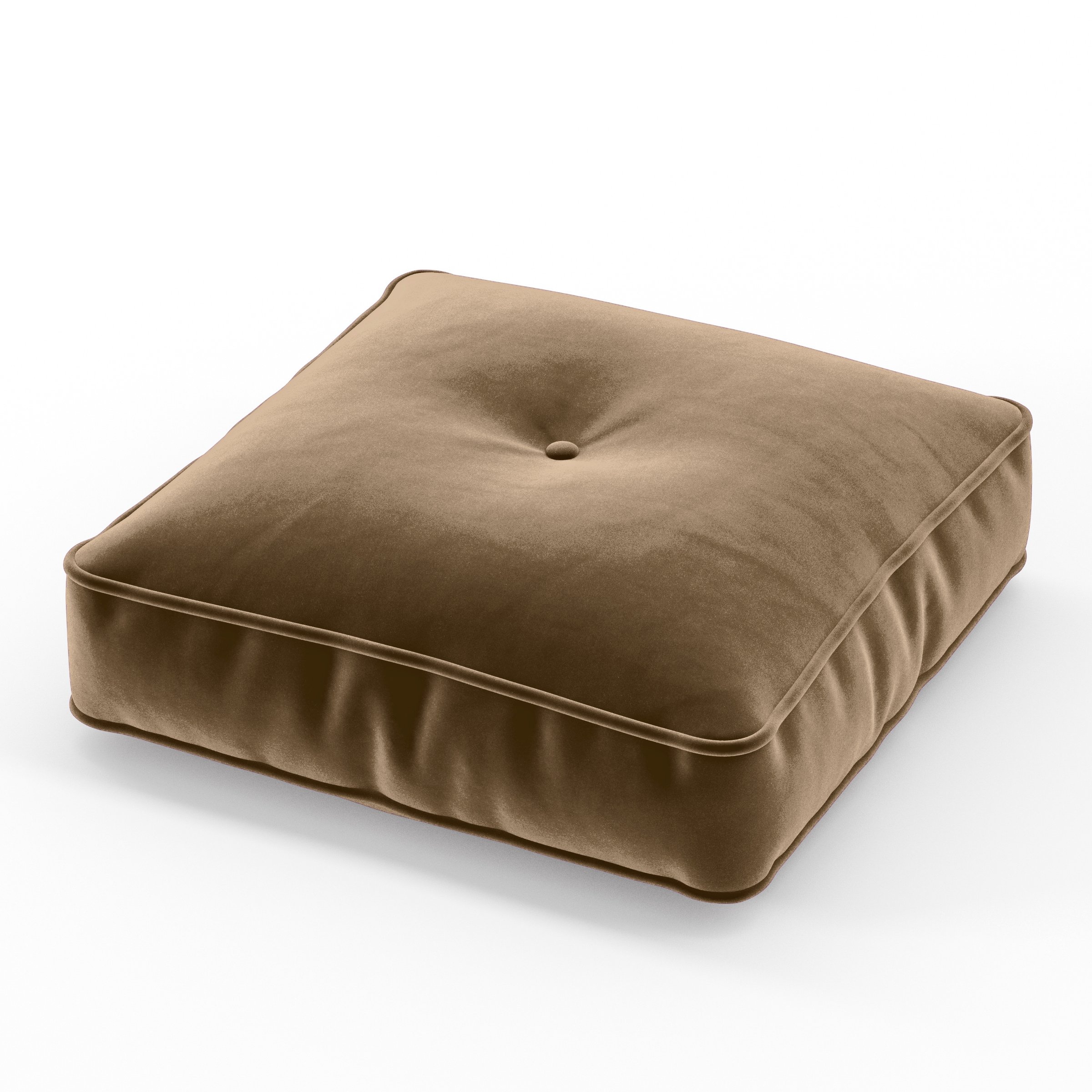 Base Cushion square tufted cushion with piping upholstered in Plush EasyClean Velvet in Caribou, size 40cm x 40cm x 8.75cm.