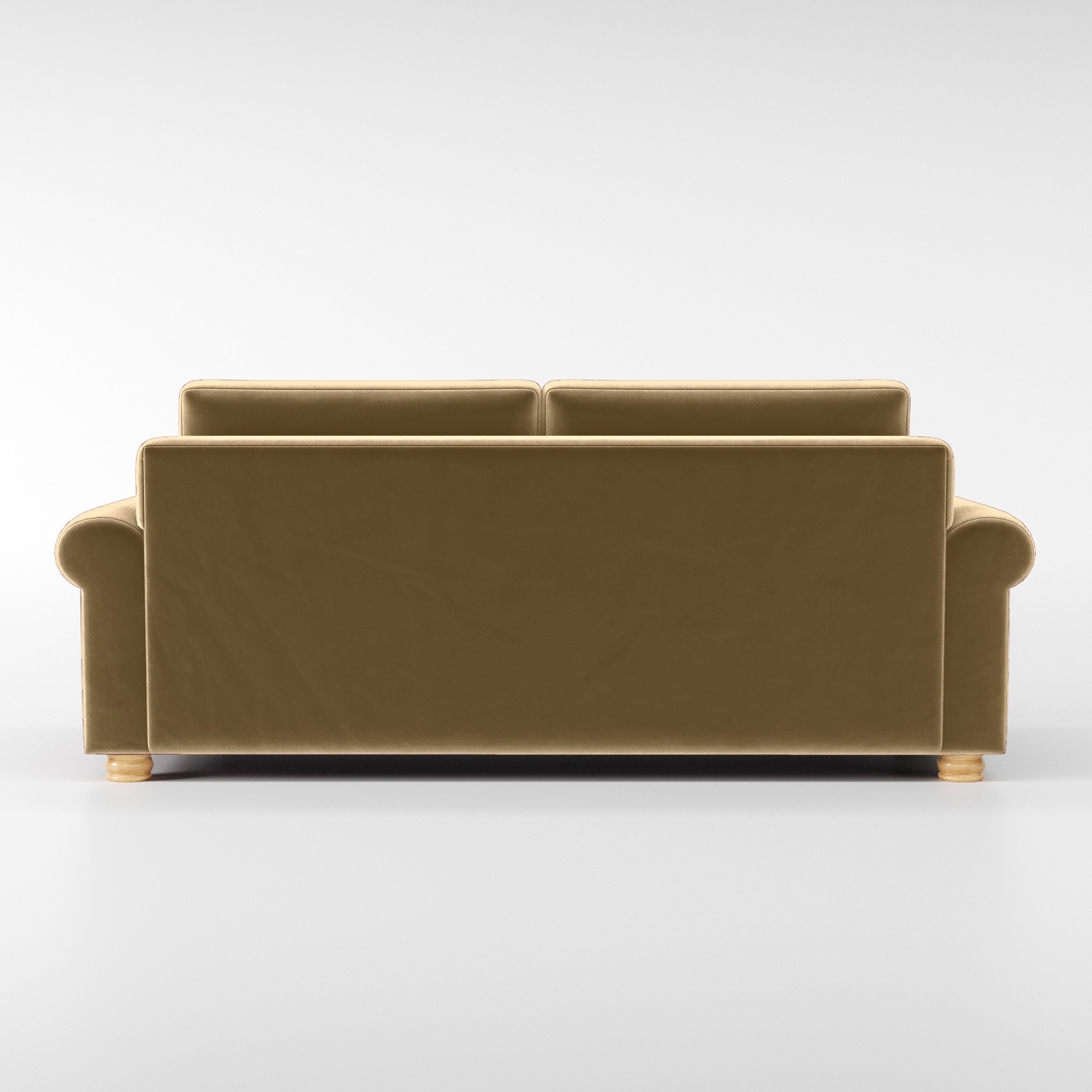 Rear view of the Anna Lee sofa upholstered in Plush EasyClean Velvet in Cafe.