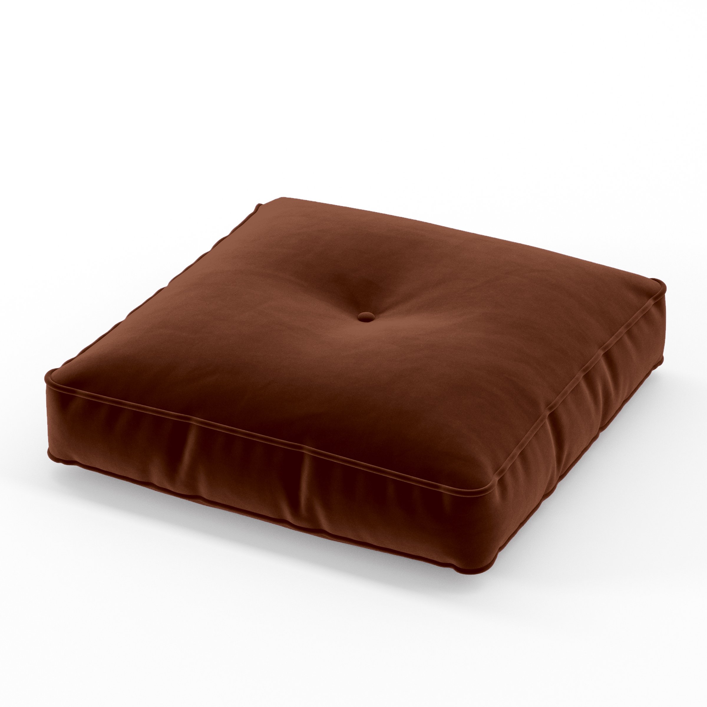 Base Cushion square tufted cushion with piping upholstered in Plush EasyClean Velvet in Maple, size 50cm x 50cm x 8.75cm.
