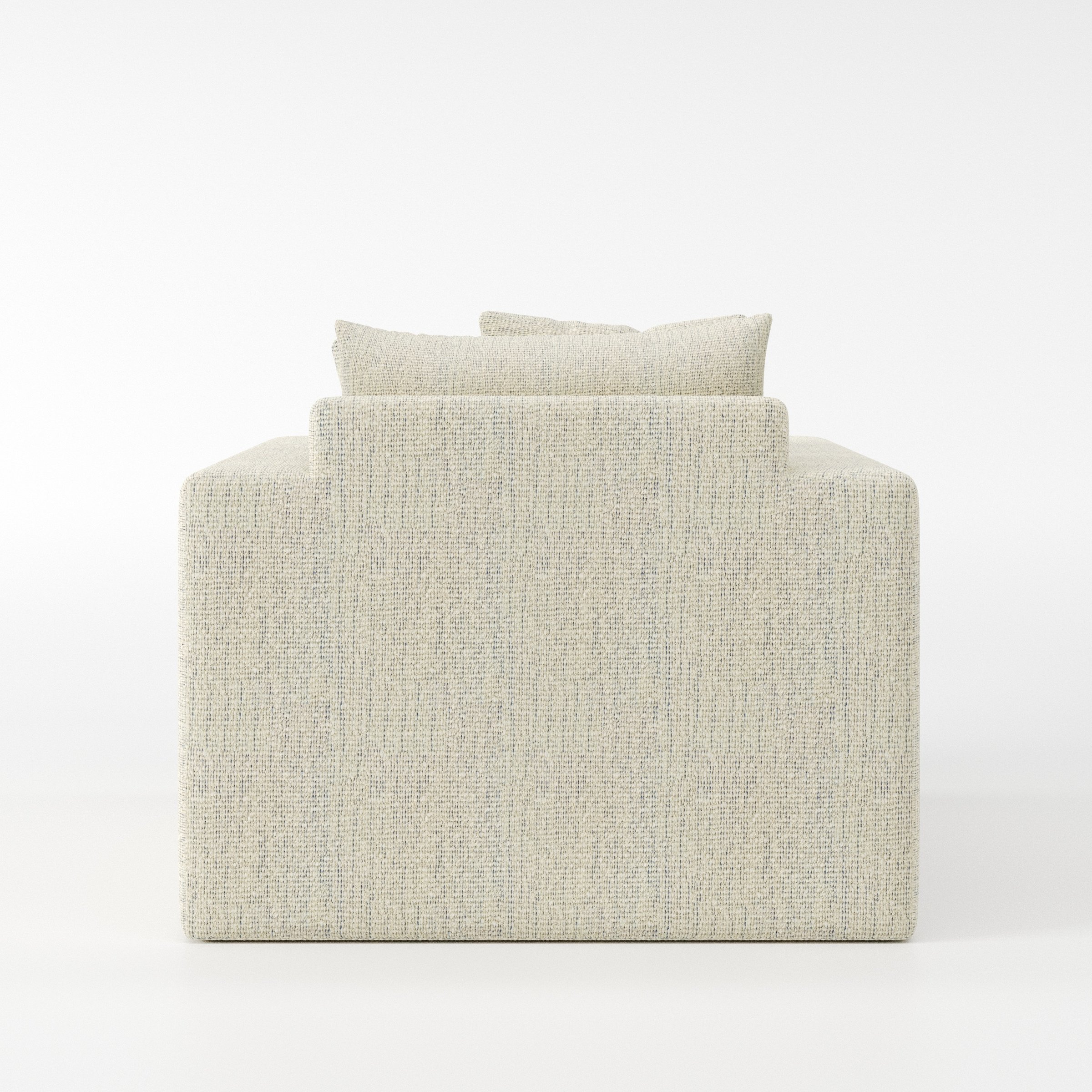 Coniston armchair in Orsay Boucle Cream and Marine shown from the rear highlighting backrest shape and upholstery finish.