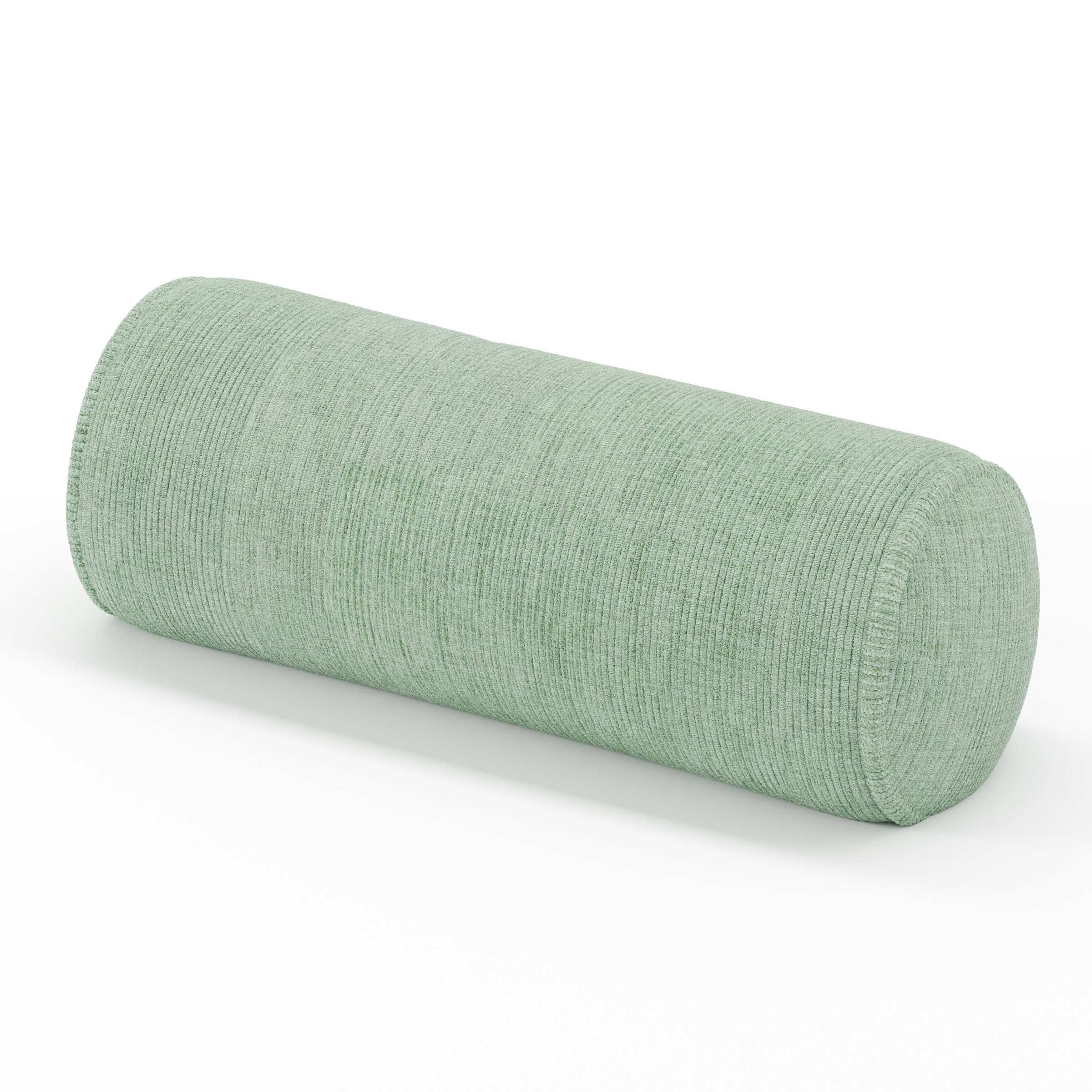 Ledger cushion in Caldey Velvet Corduroy Eucalyptus, cylindrical bolster cushion in soft green corduroy velvet, size 20cm x 56cm