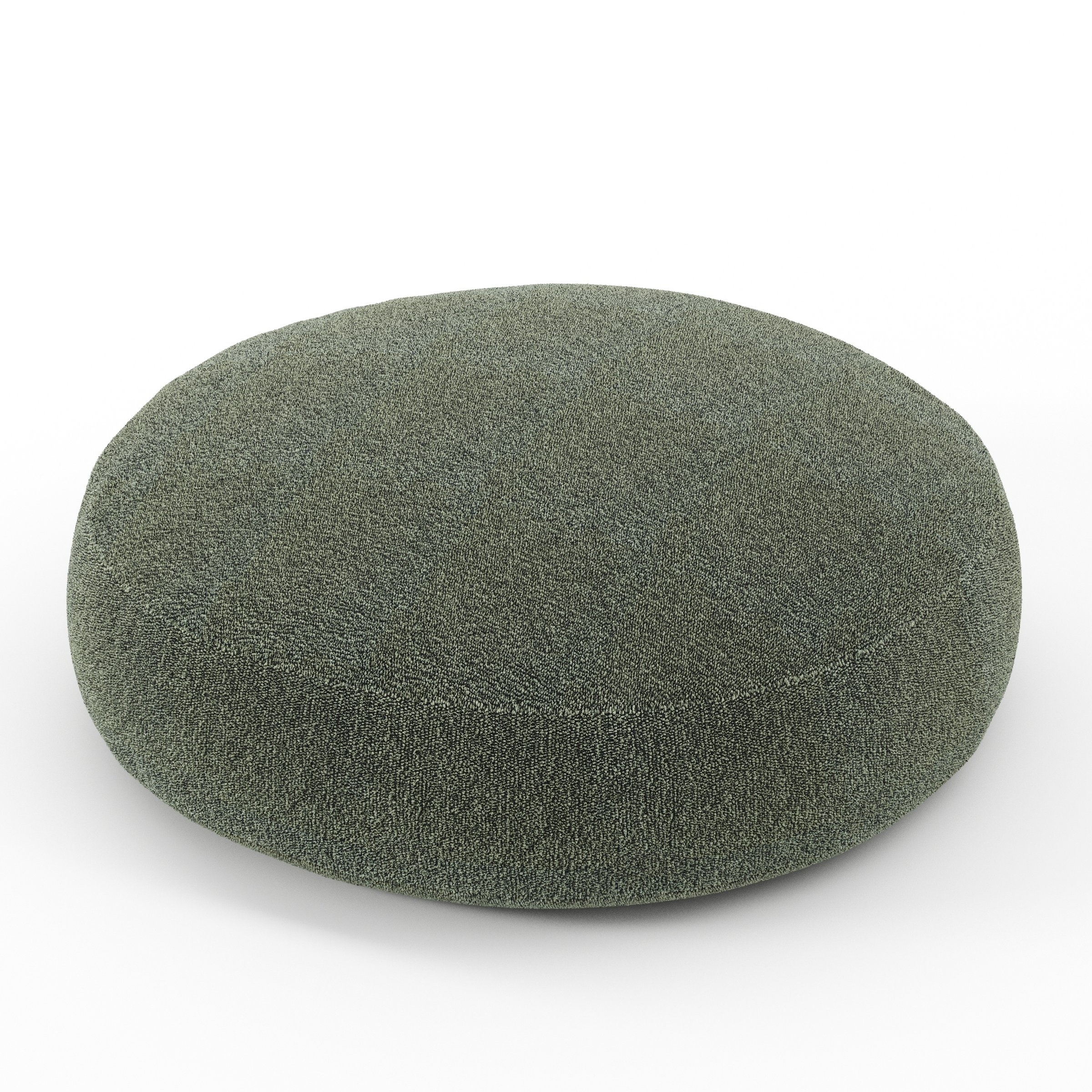 Halo cushion in Kilda Boucle Moss, round simple cushion in textured moss green boucle, size 50cm x 8.75cm