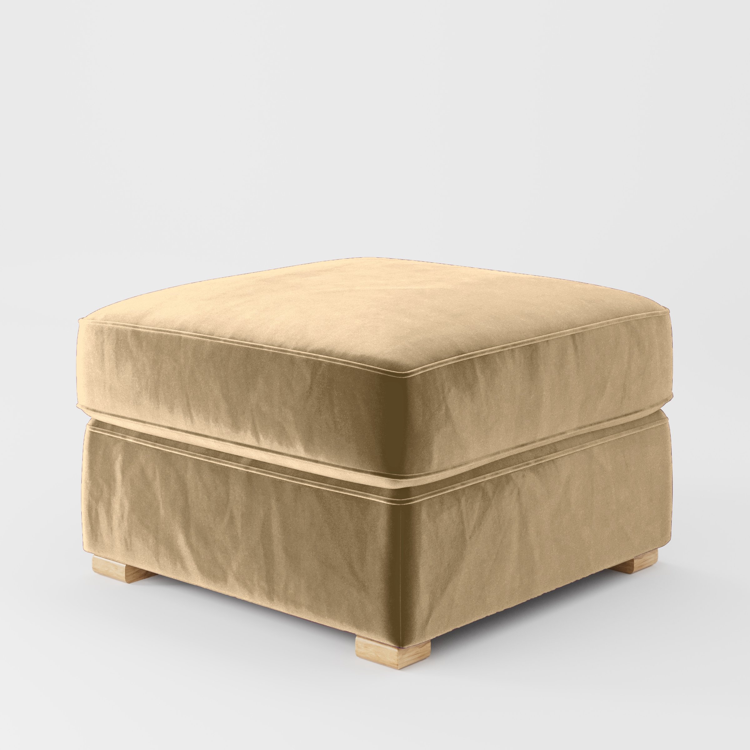 Diagonal view of the Cashel footstool upholstered in Plush EasyClean Velvet in Cafe.