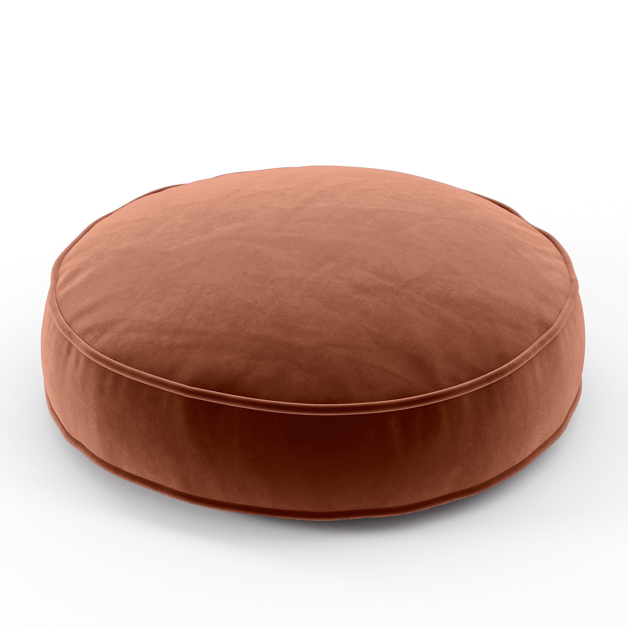 Orbit Cushion round cushion with piping upholstered in Plush EasyClean Velvet in Apricot, size 50cm x 8.75cm.