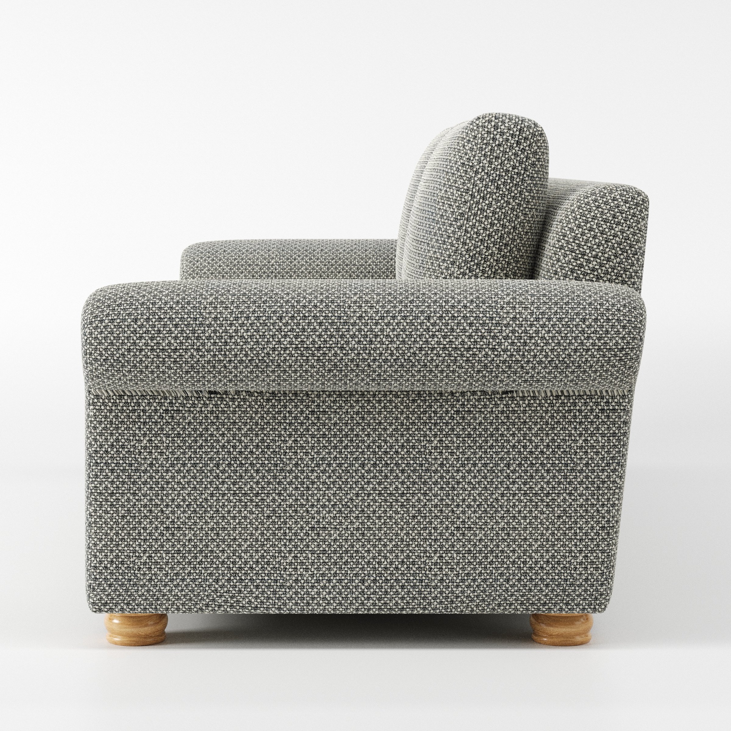 Anna Lee sofa in Rousay Wool Blend Tar and Chalk shown from the rear highlighting back cushions and upholstery finish.