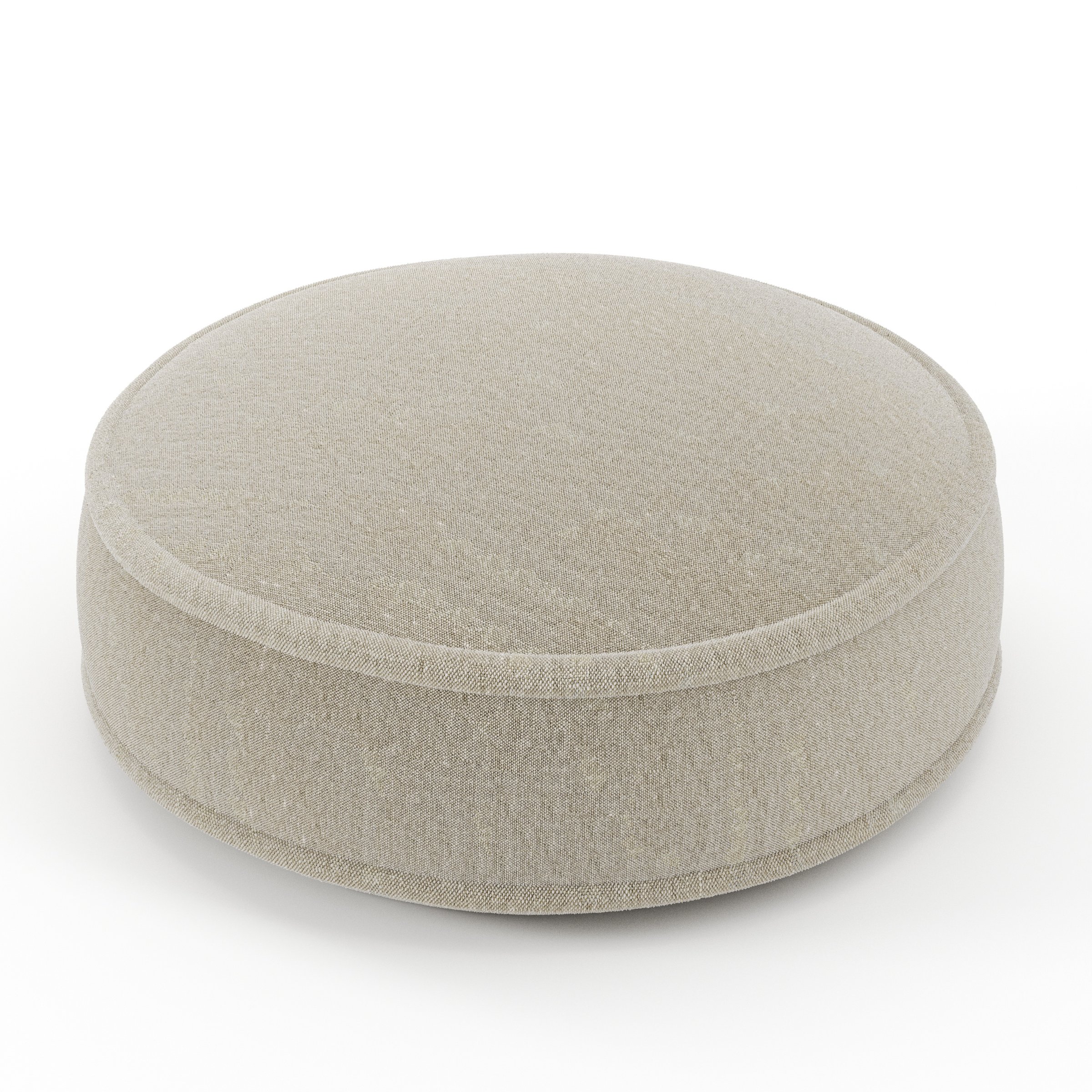 Orbit cushion in Alderney Linen Oatmeal, round simple cushion with border and piping in natural oatmeal linen, size 40cm x 8.75cm