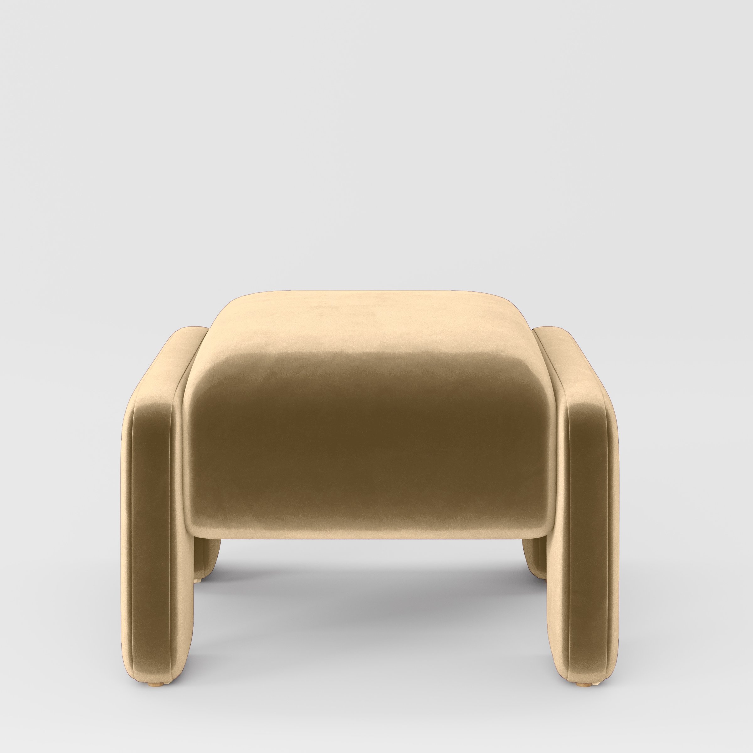 Front view of the Inny footstool upholstered in Plush EasyClean Velvet in Cafe.