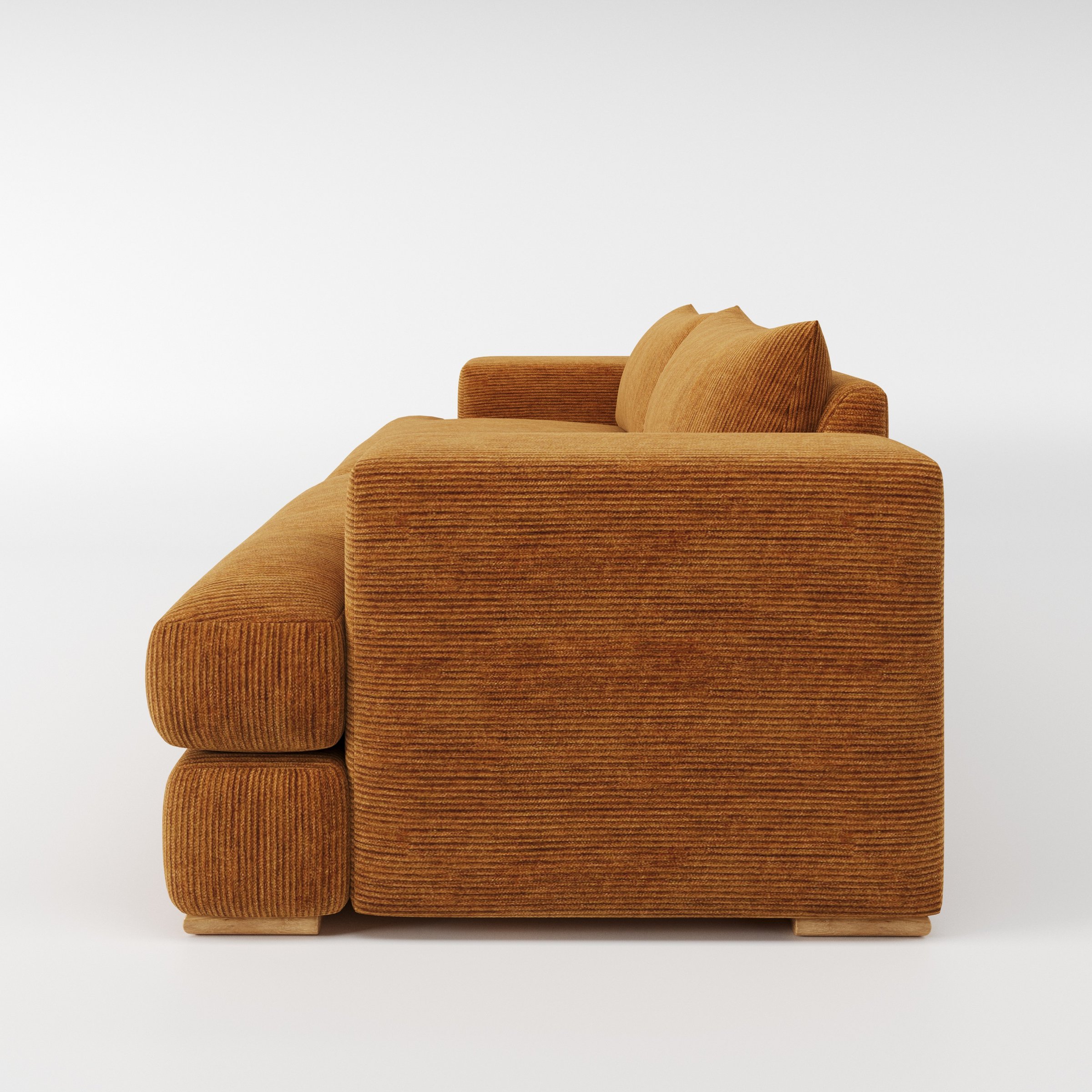 Fane sofa in Caldey Velvet Corduroy Tobacco shown in side profile displaying proportions and overall silhouette.