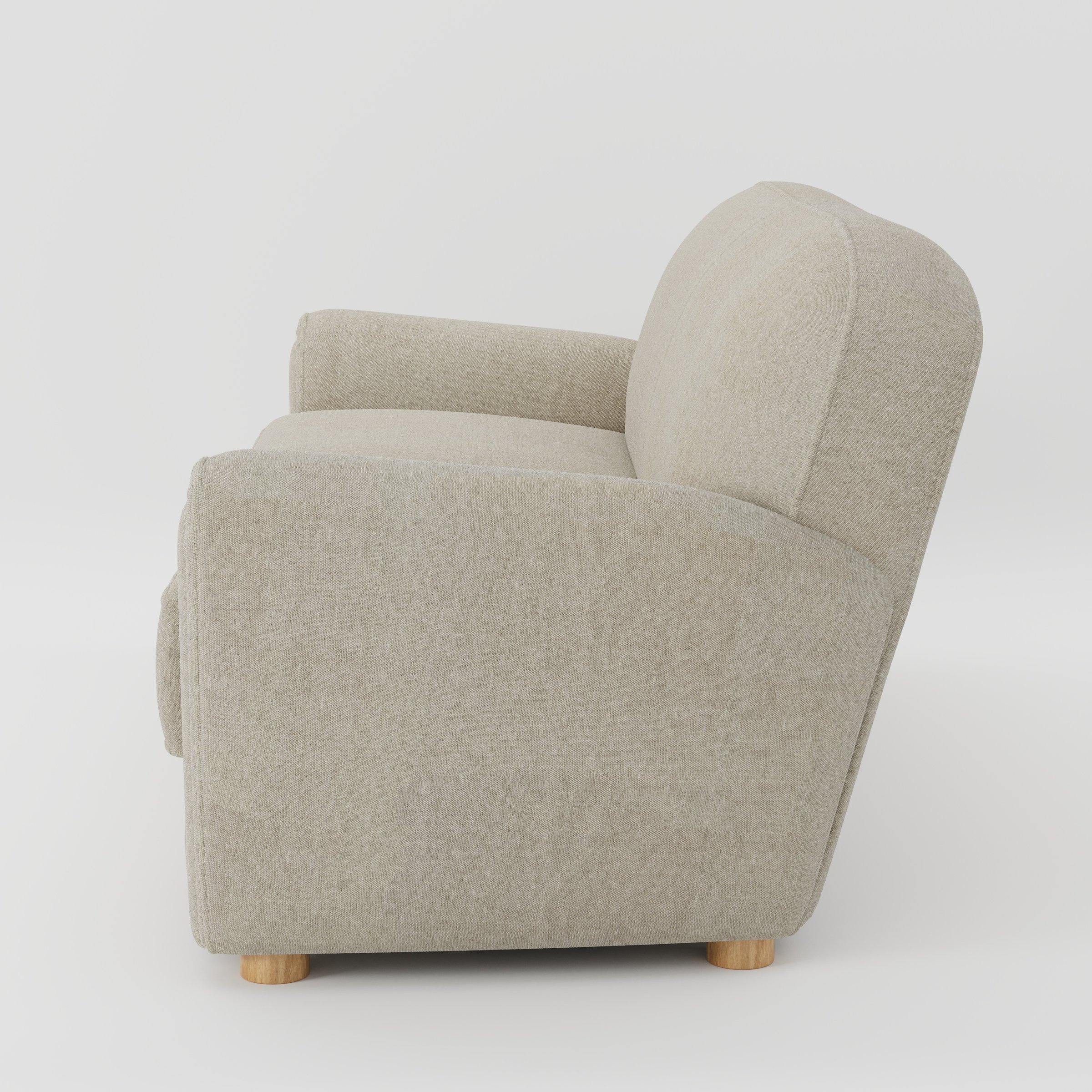 Fergus sofa in Alderney Linen Oatmeal shown in side profile displaying proportions and overall silhouette.
